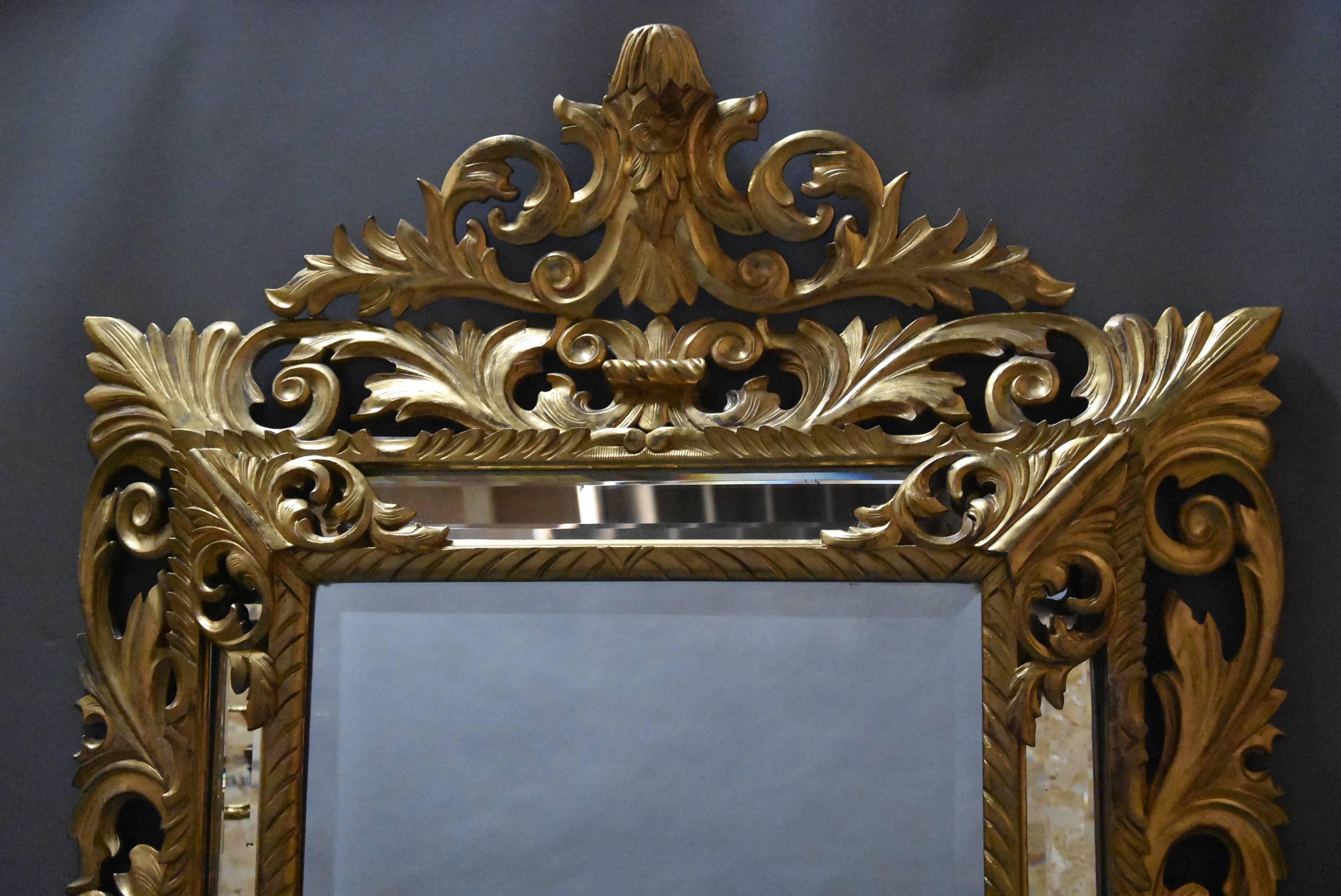 Late 19th Century Large 19th Century Italian 'Florentine' Superbly Carved Giltwood Cushion Mirror For Sale