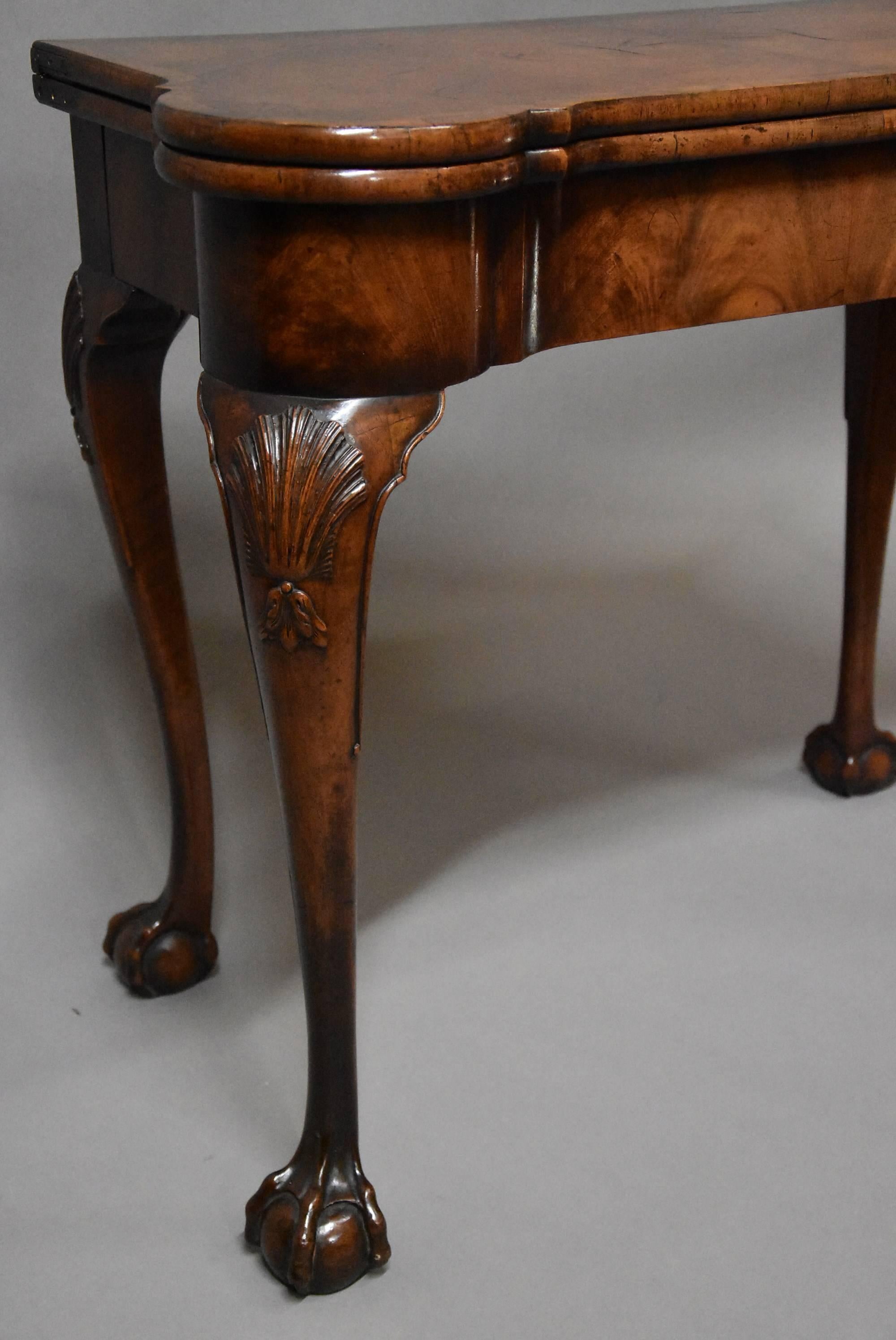 English Early 20th Century Walnut Card Table in the Queen Anne Style