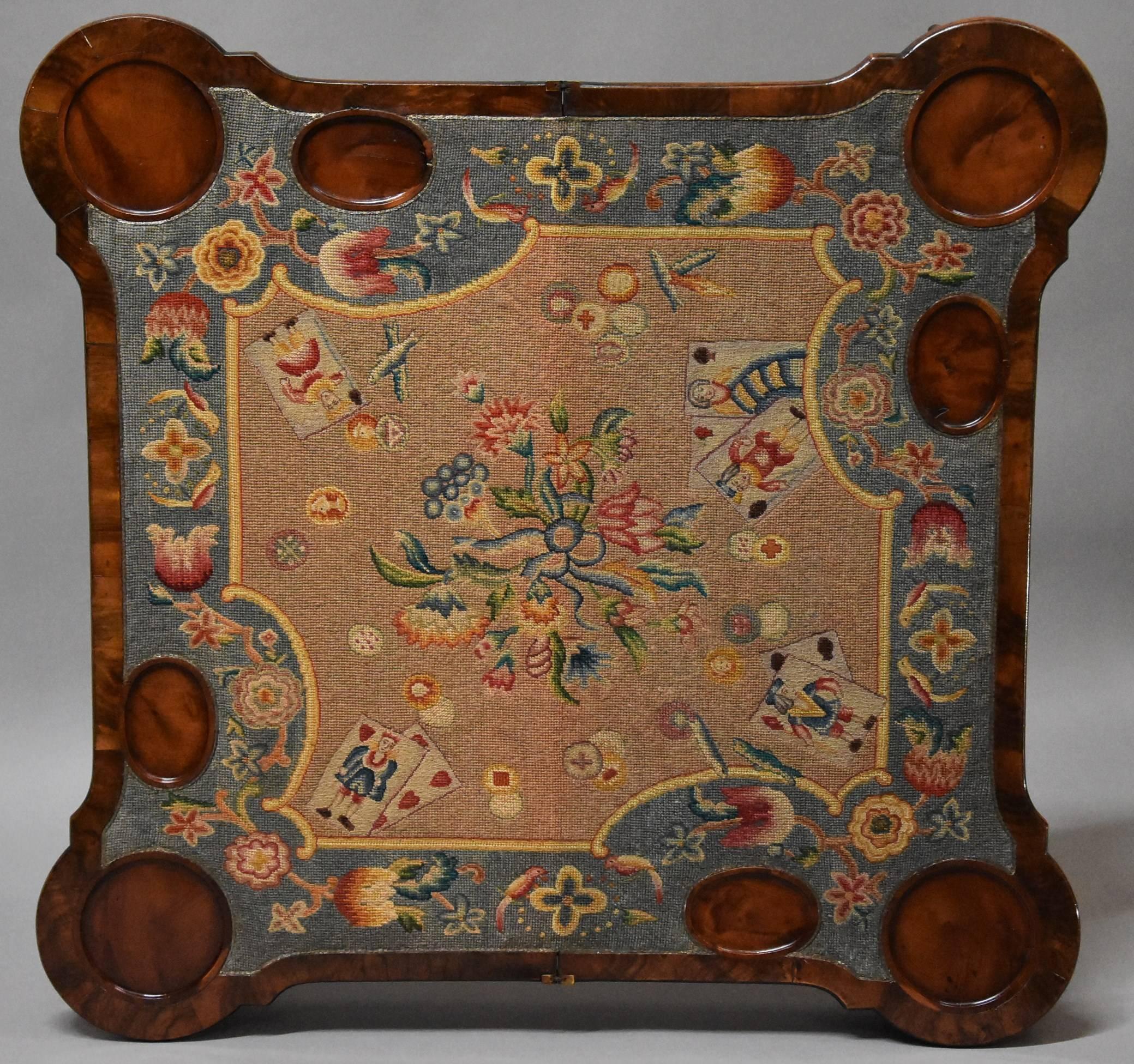 Tapestry Early 20th Century Walnut Card Table in the Queen Anne Style