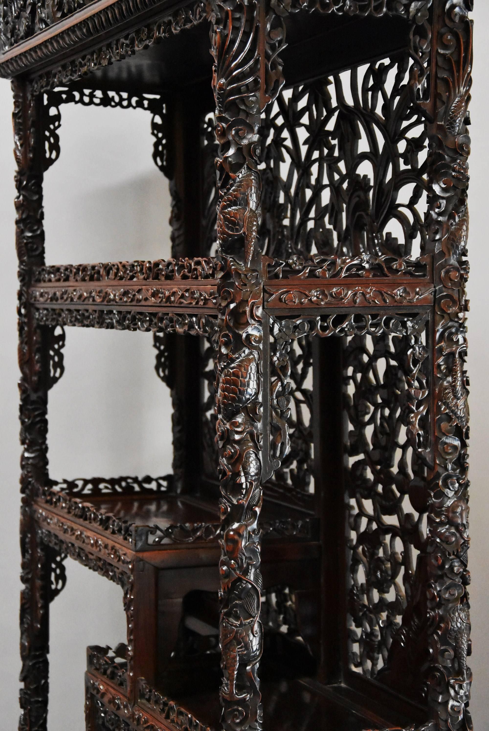 Superb Quality 19th Century Chinese Profusely Carved Padouk Display Cabinet 2