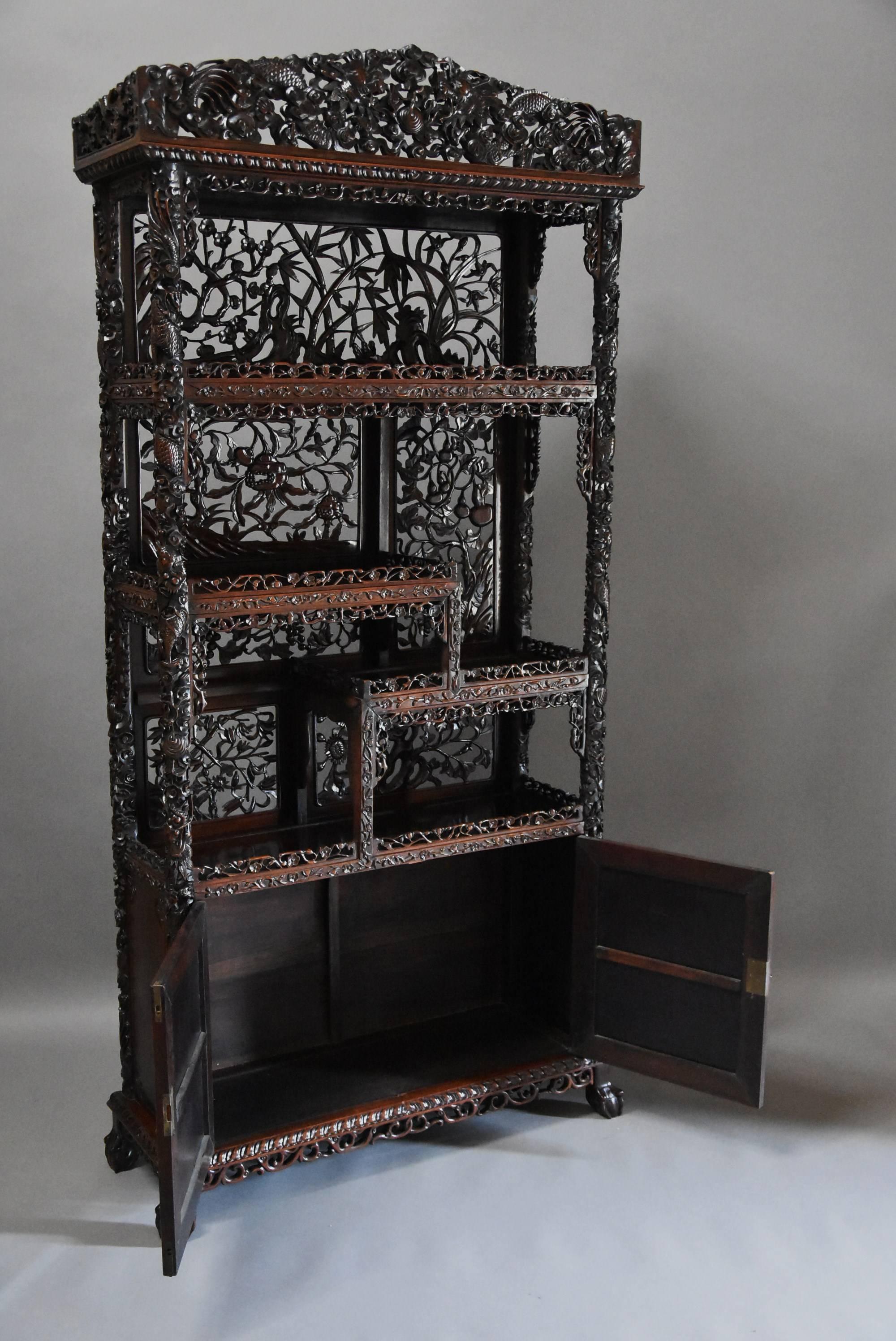 Superb Quality 19th Century Chinese Profusely Carved Padouk Display Cabinet 3