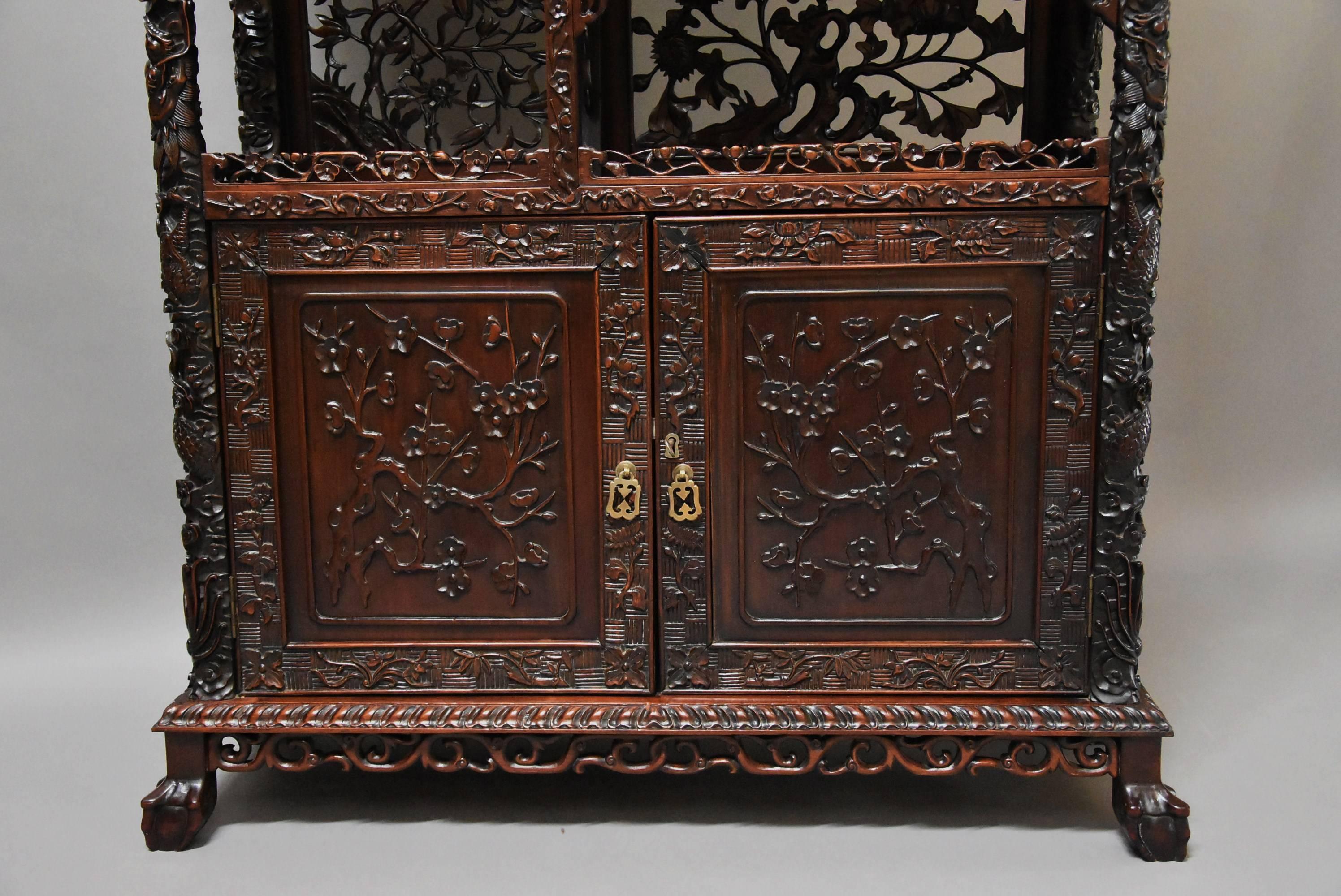 Superb Quality 19th Century Chinese Profusely Carved Padouk Display Cabinet 4