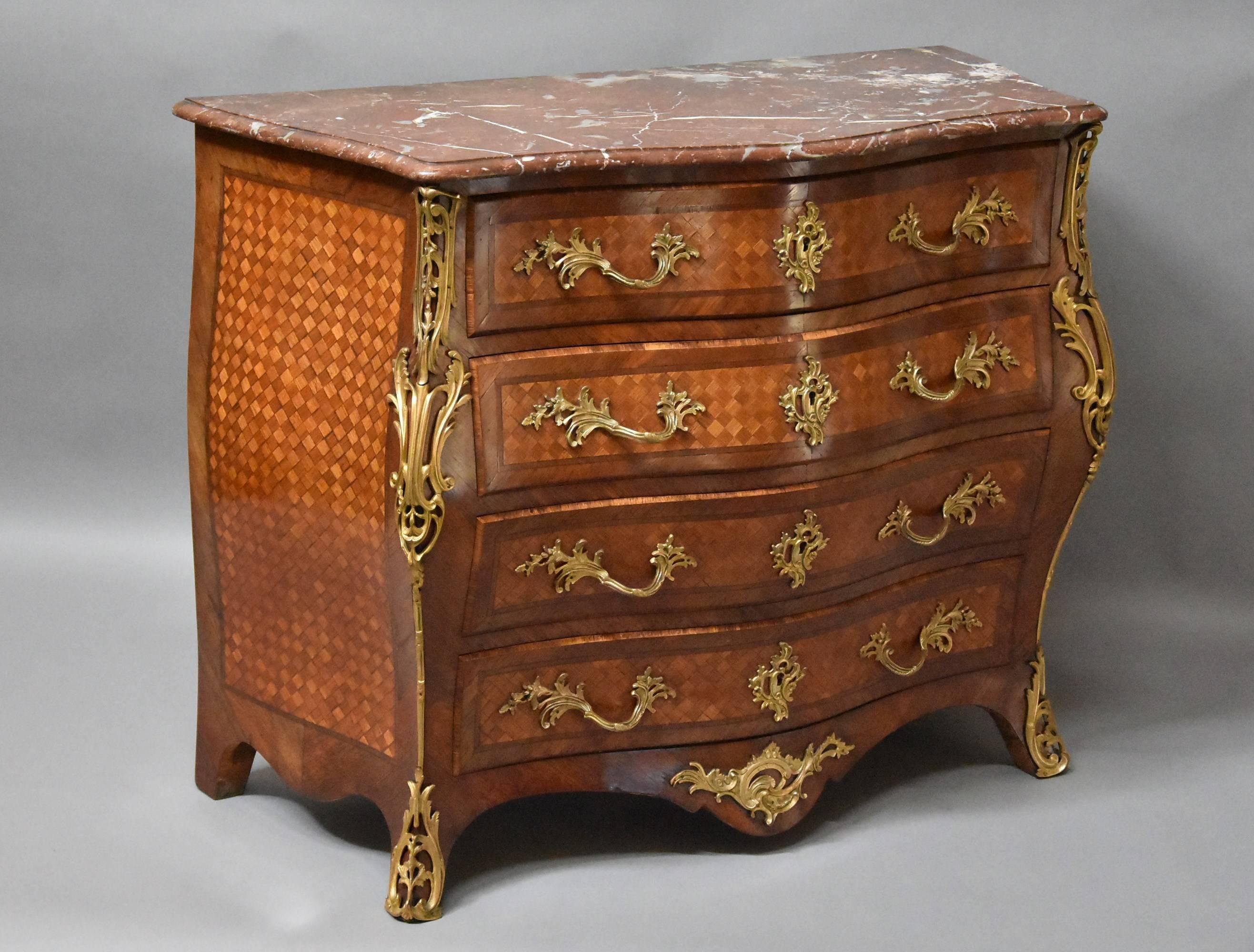 19th Century French Kingwood Bombe Serpentine Commode with Marble Top In Excellent Condition In Suffolk, GB