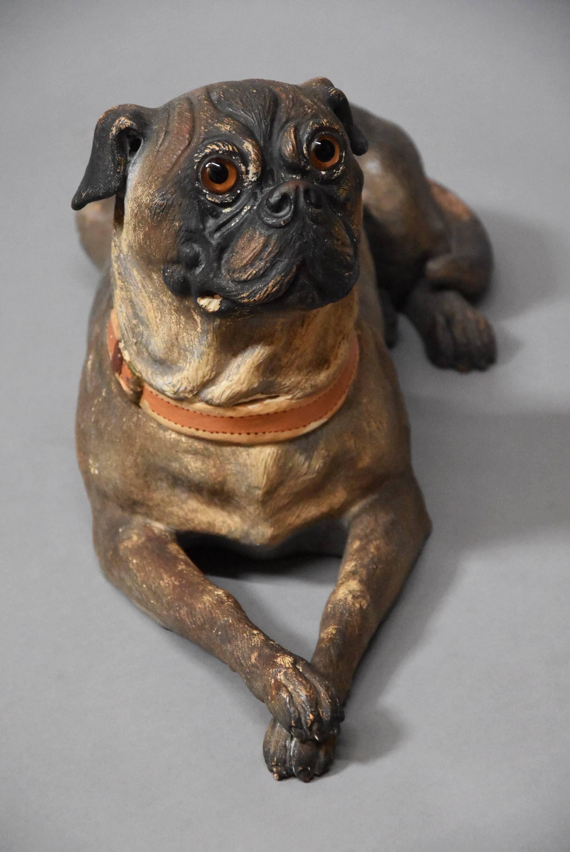 Austrian Late 19th Century Reclining Terracotta Pug Dog 2