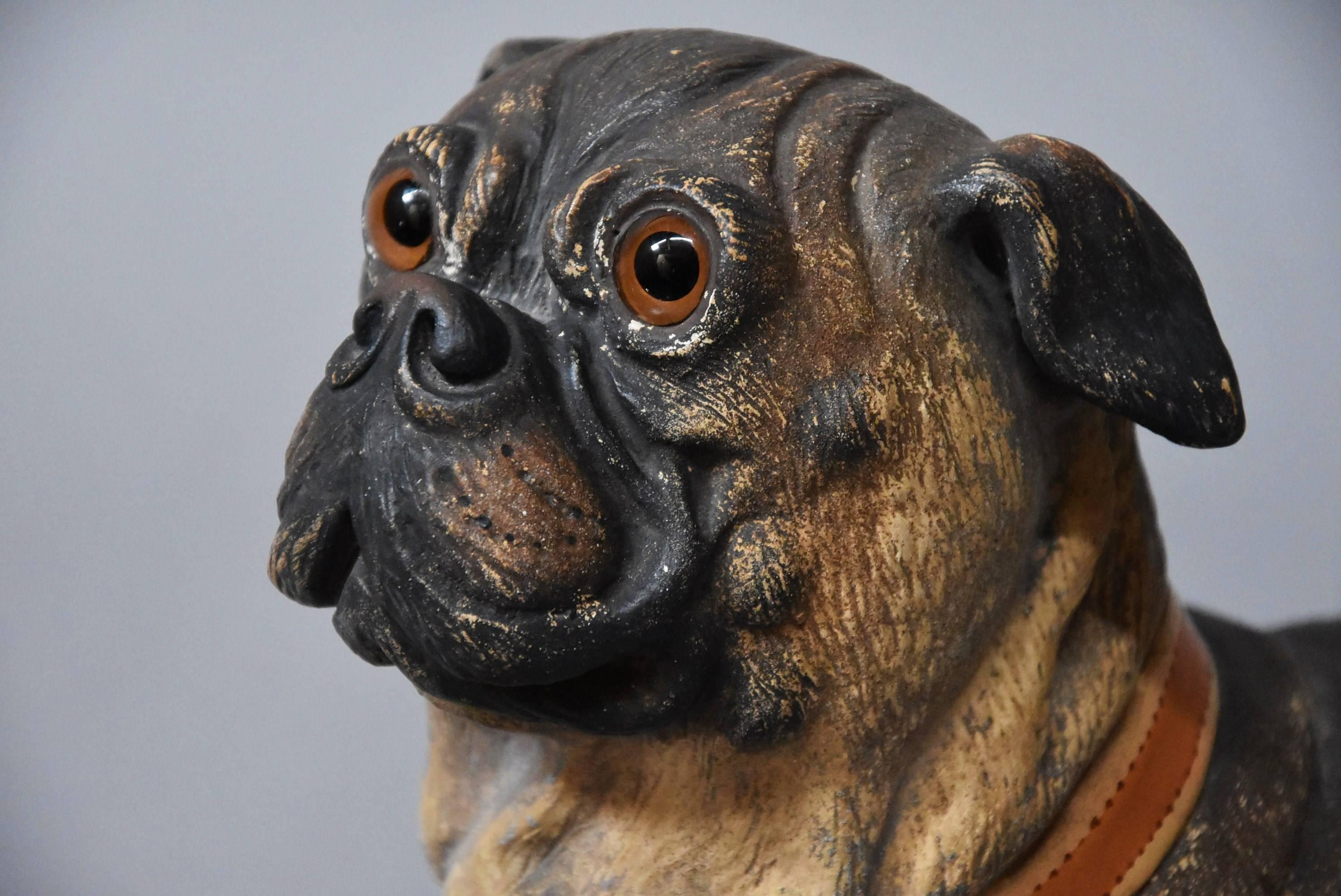 Austrian Late 19th Century Reclining Terracotta Pug Dog 3