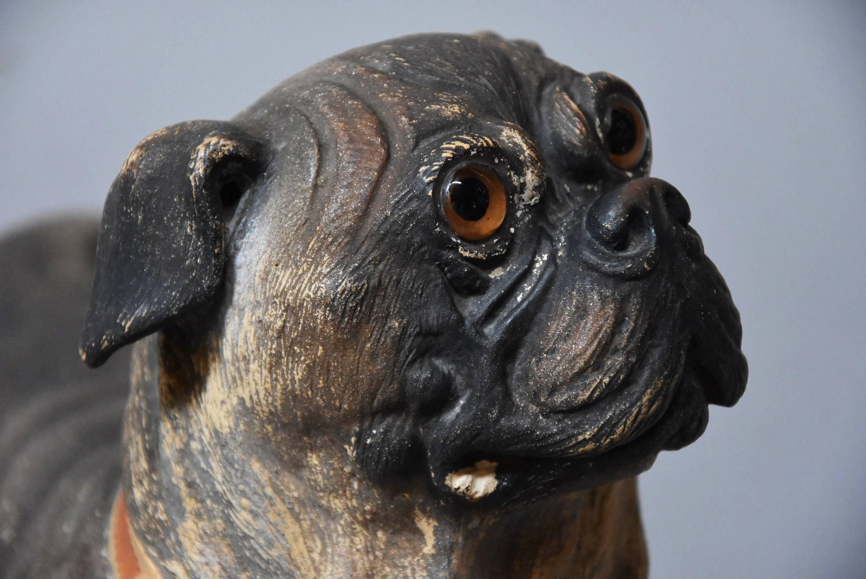 Austrian Late 19th Century Reclining Terracotta Pug Dog 4