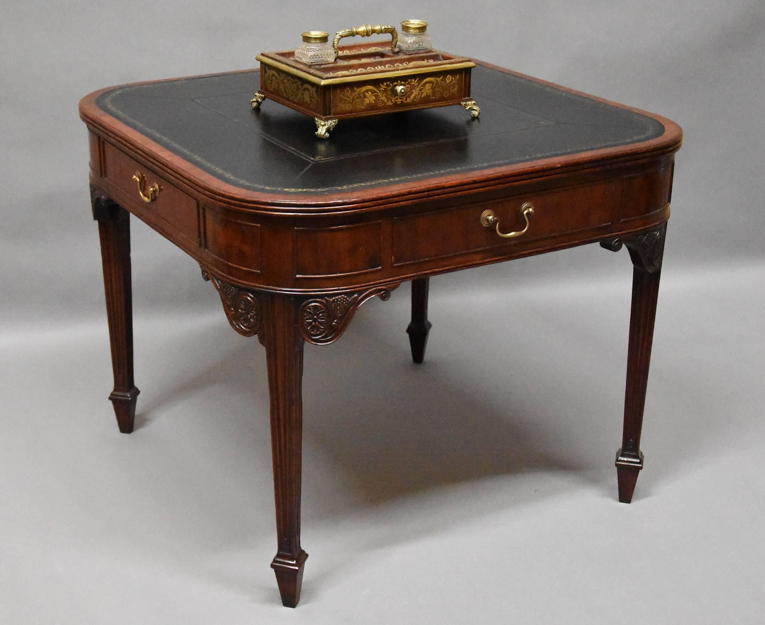 Leather English Mid-Late 19th Century Writing Table of Unusual Form