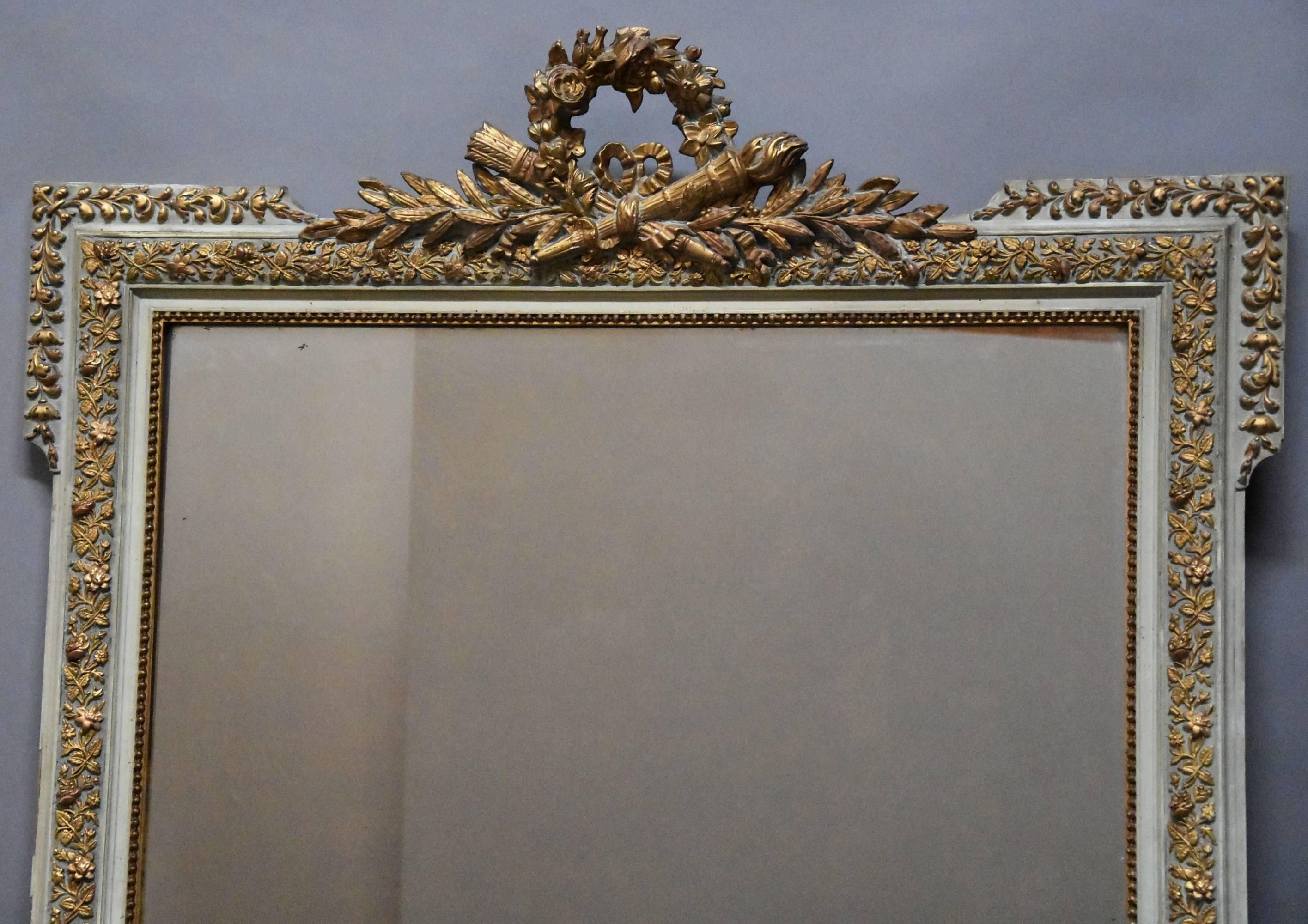 Large Late 19th Century French Gilt and Painted Mirror in the Louis XVI Style In Good Condition In Suffolk, GB