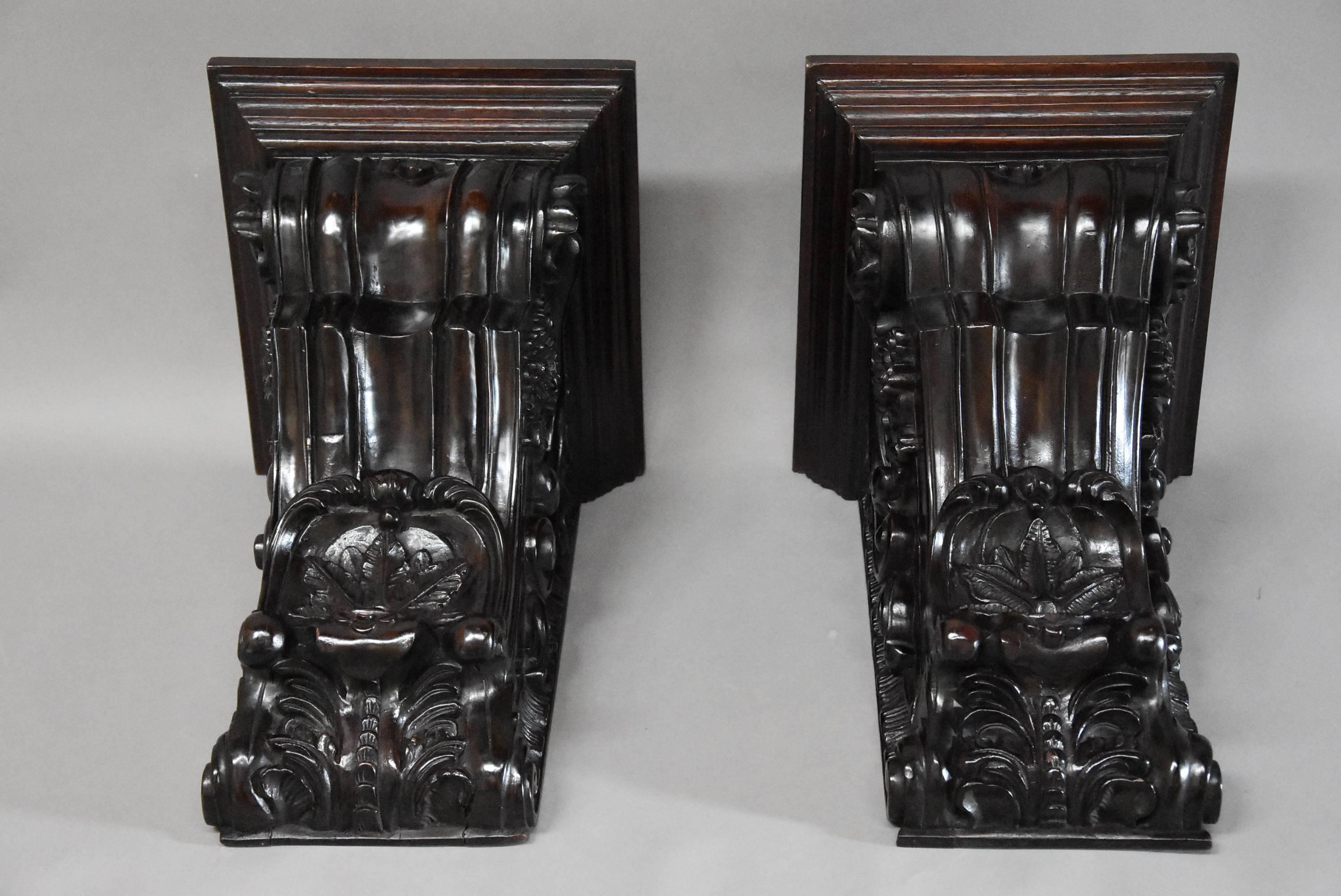Large Pair of 19th Century Decorative Carved Mahogany Architectural Brackets 2