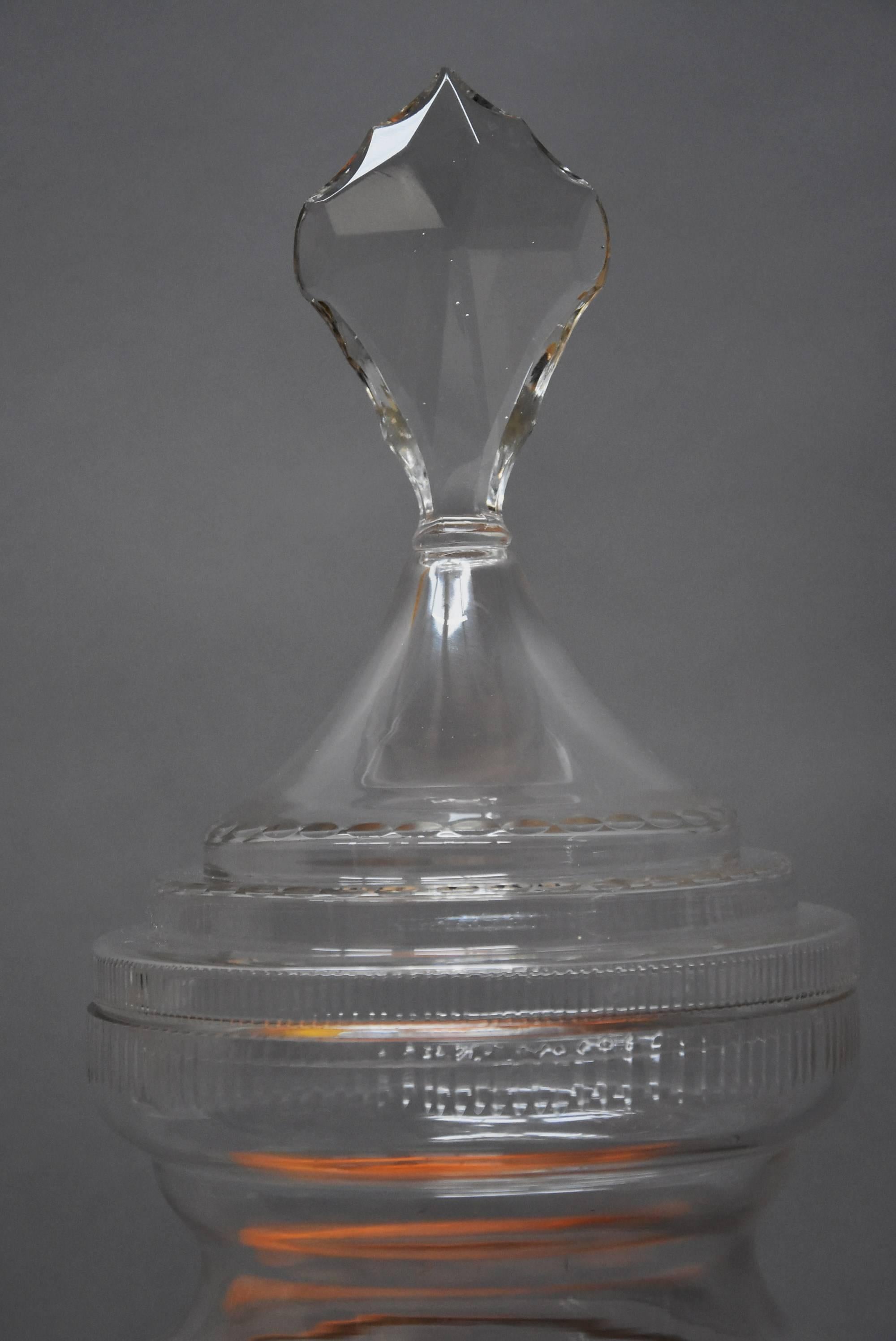 English Large Pair of Edwardian Cut-Glass Lidded Display Jars 'or Apothecary Jars'