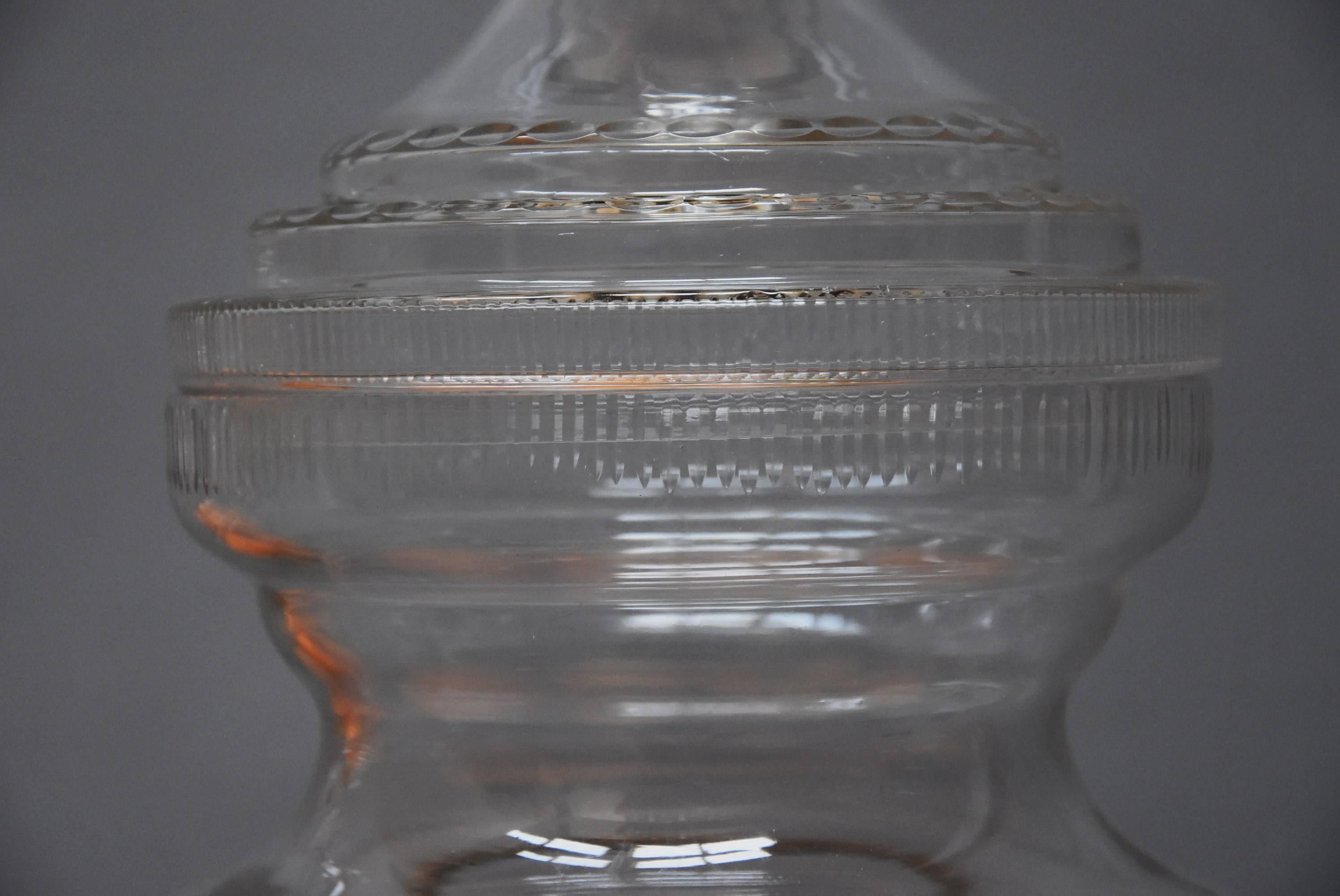 Large Pair of Edwardian Cut-Glass Lidded Display Jars 'or Apothecary Jars' In Excellent Condition In Suffolk, GB