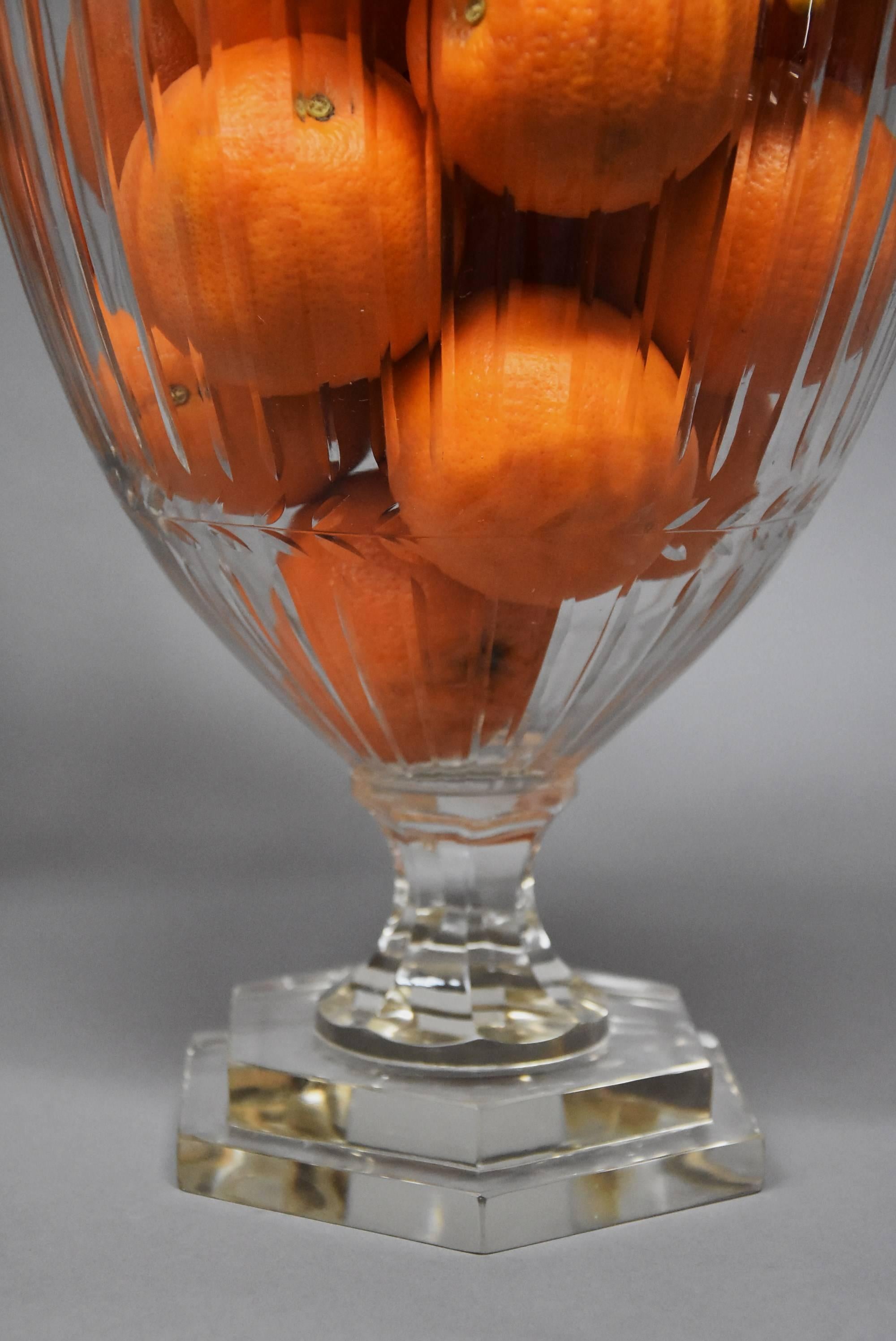 20th Century Large Pair of Edwardian Cut-Glass Lidded Display Jars 'or Apothecary Jars'