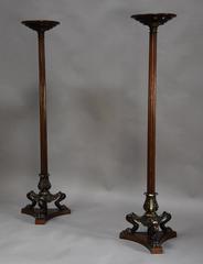 Pair of Regency Style Bronze and Mahogany Torcheres in the Egyptian Style