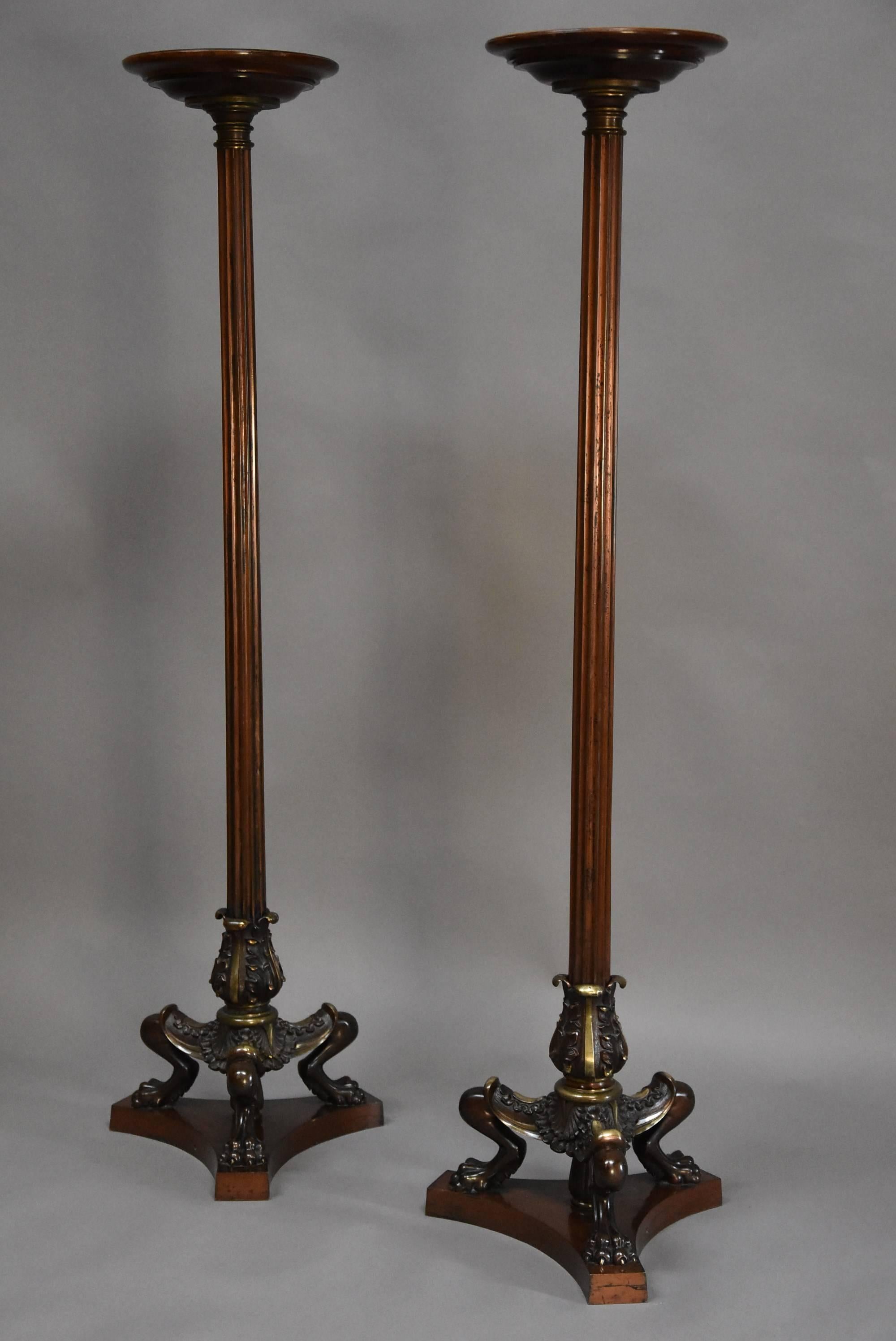 English Pair of Regency Style Bronze and Mahogany Torcheres in the Egyptian Style For Sale