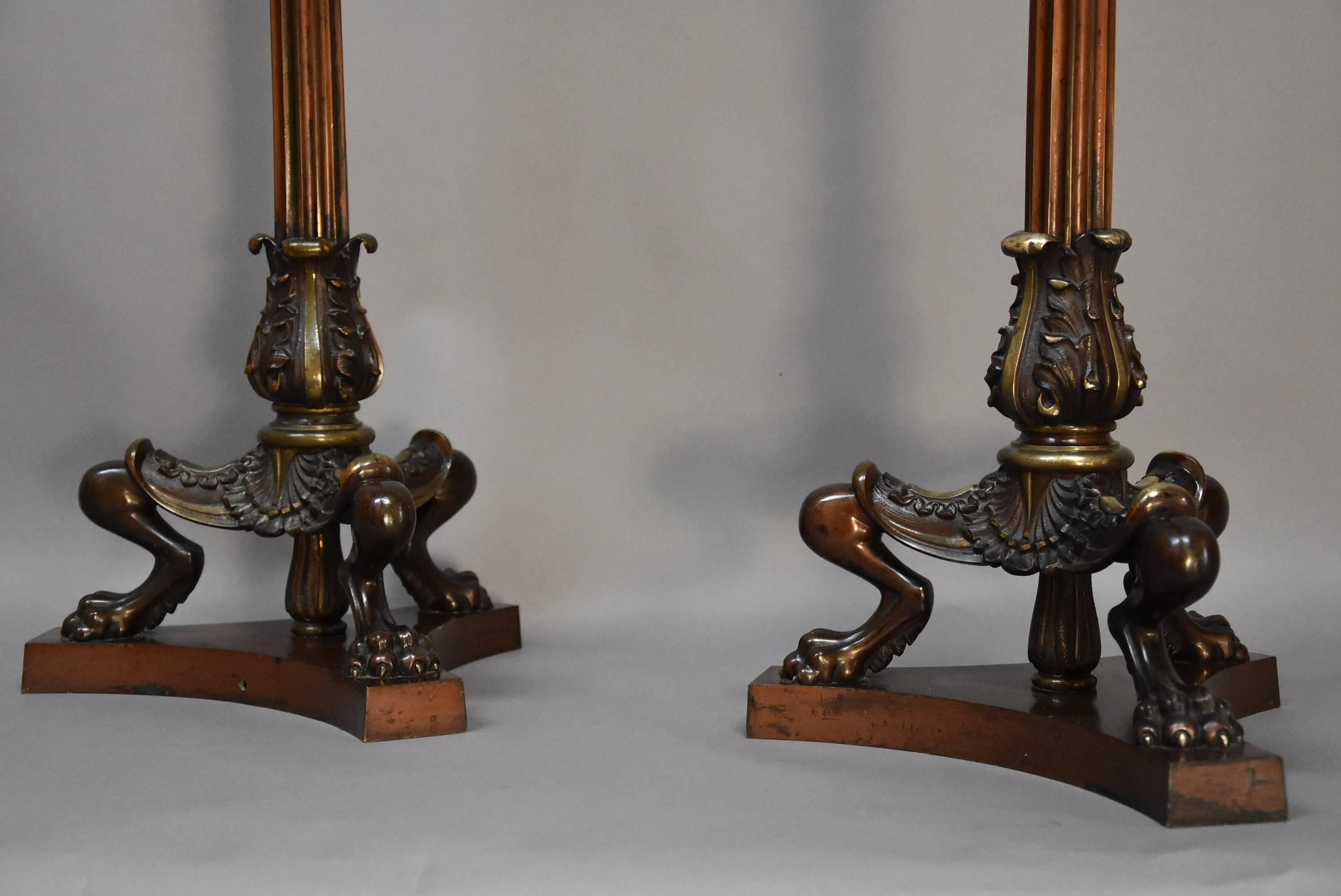 19th Century Pair of Regency Style Bronze and Mahogany Torcheres in the Egyptian Style For Sale