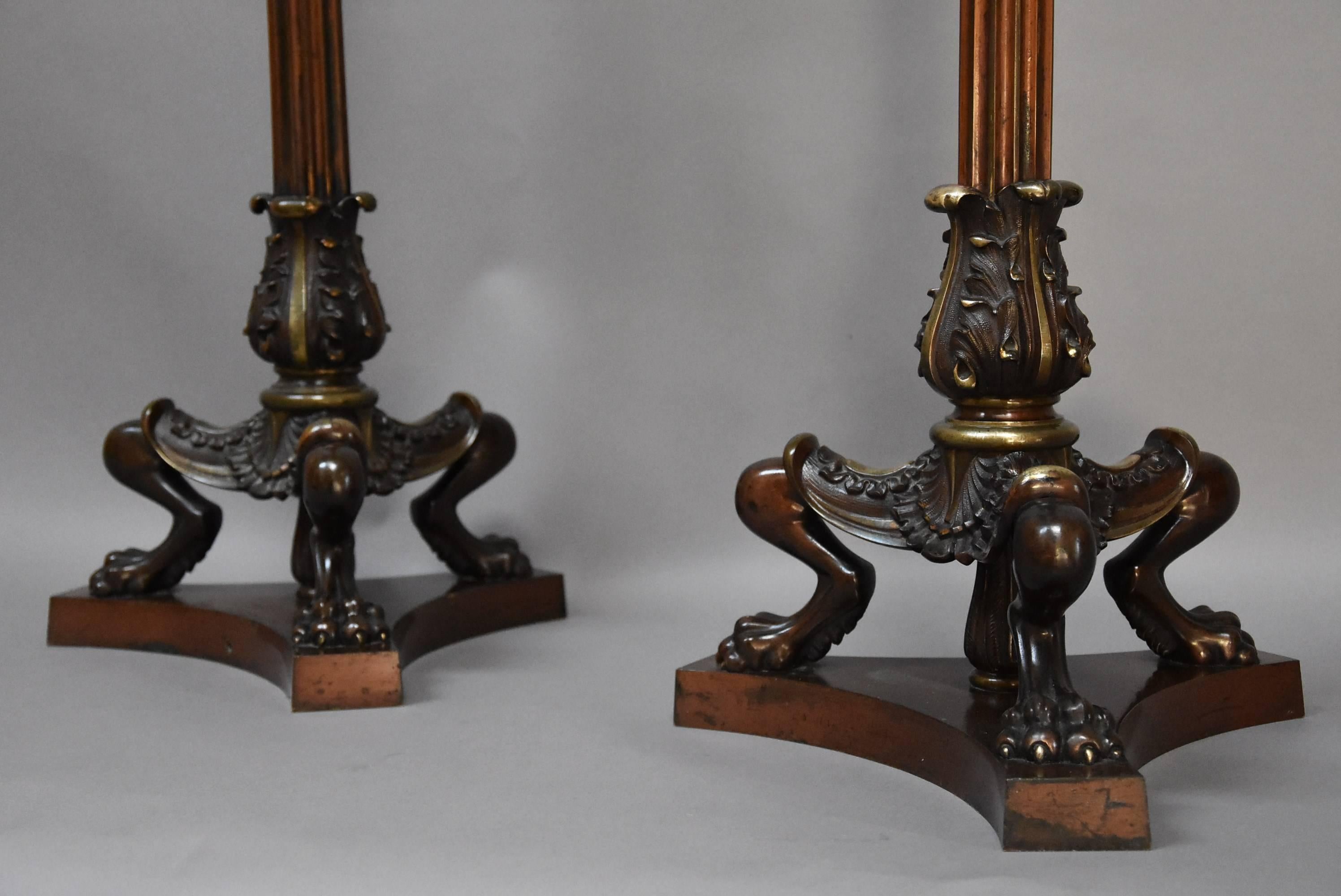 Pair of Regency Style Bronze and Mahogany Torcheres in the Egyptian Style For Sale 1