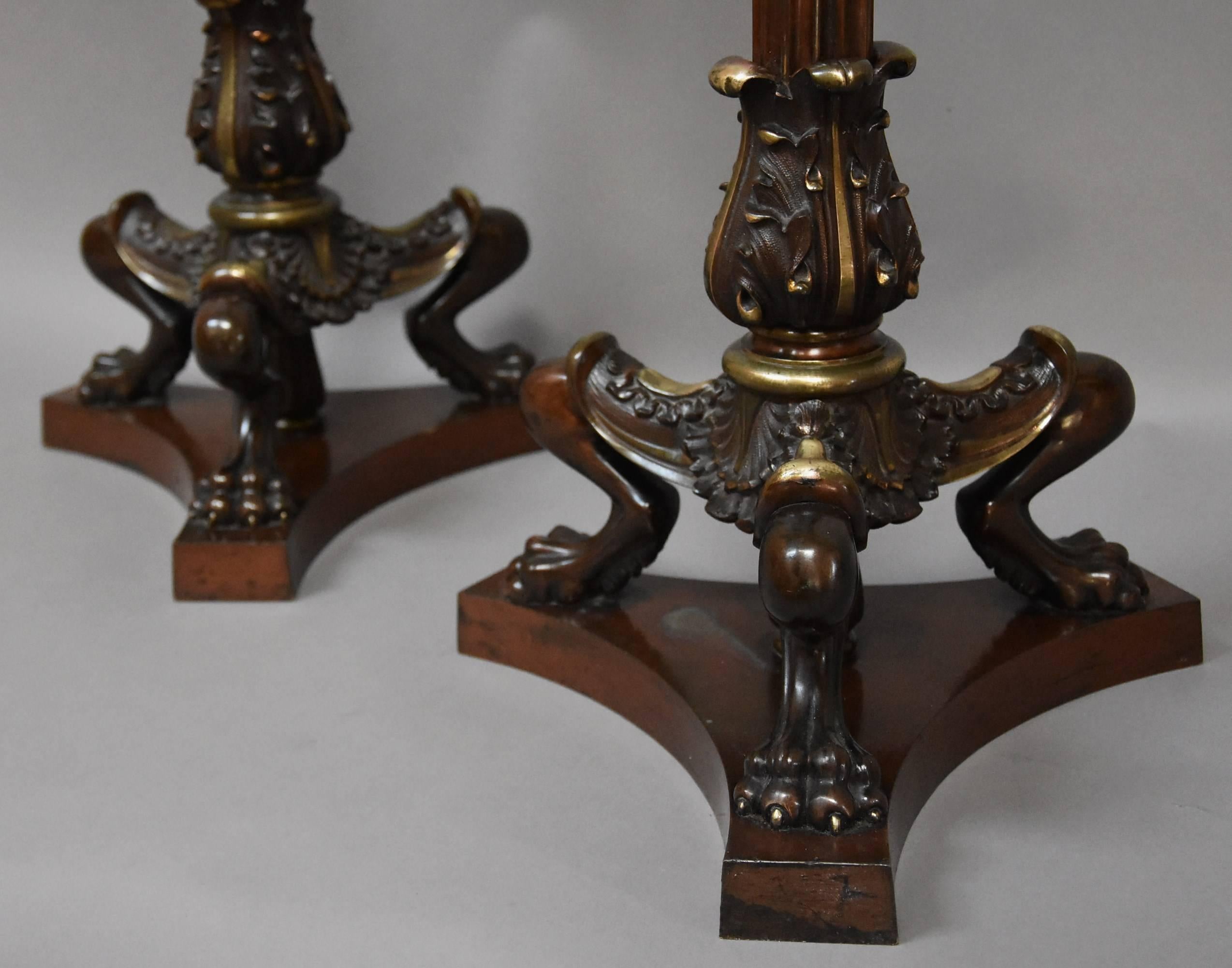 Pair of Regency Style Bronze and Mahogany Torcheres in the Egyptian Style For Sale 2