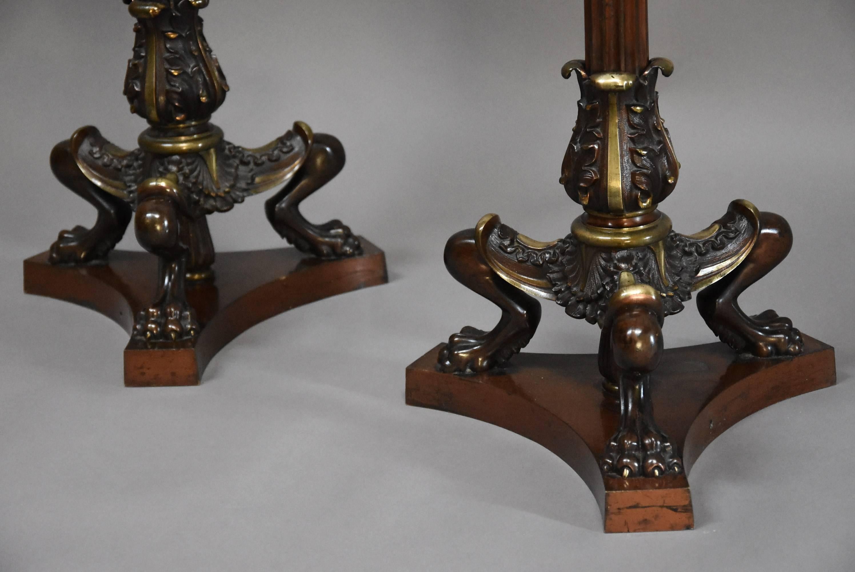 Pair of Regency Style Bronze and Mahogany Torcheres in the Egyptian Style For Sale 3