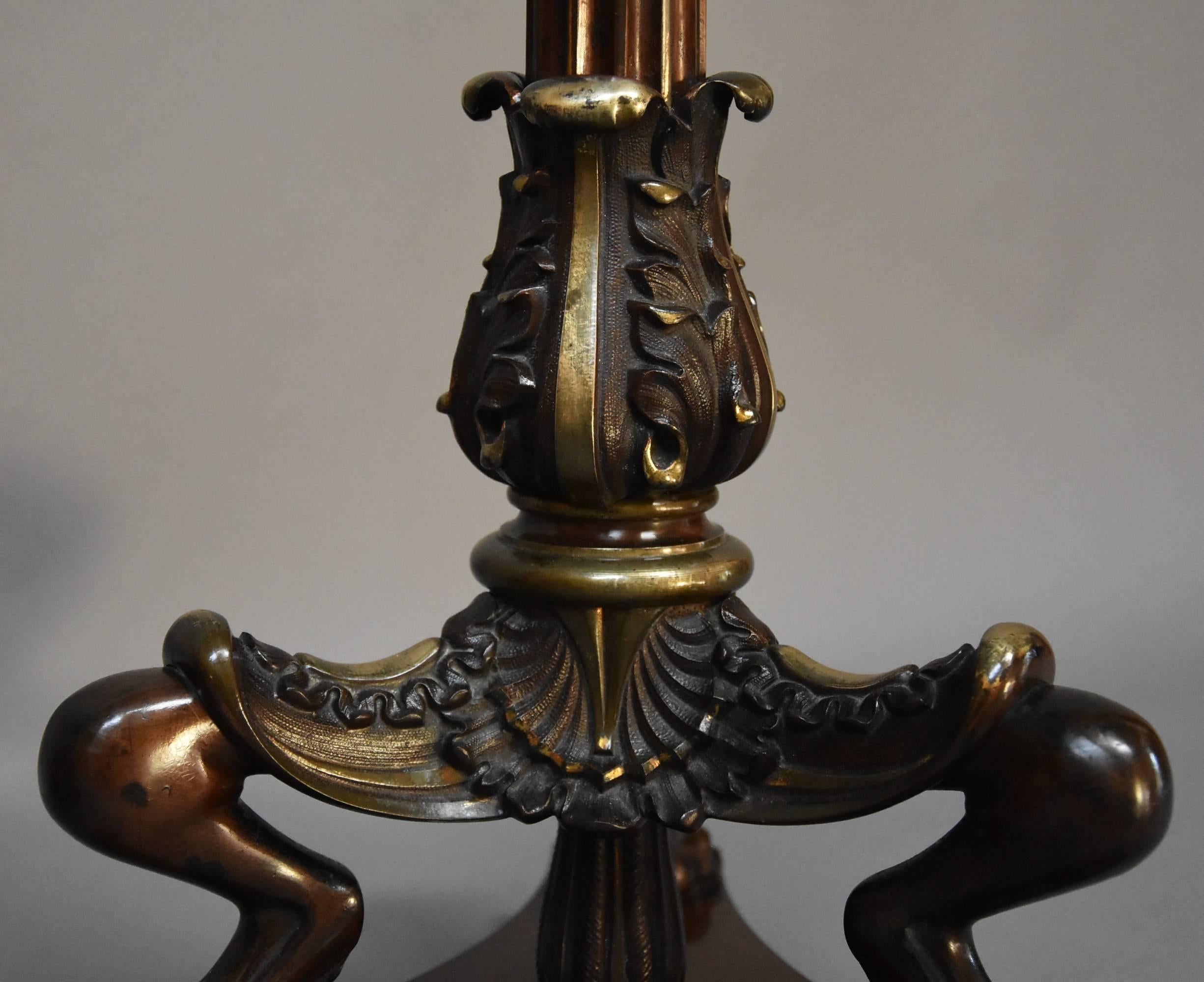 Pair of Regency Style Bronze and Mahogany Torcheres in the Egyptian Style For Sale 4