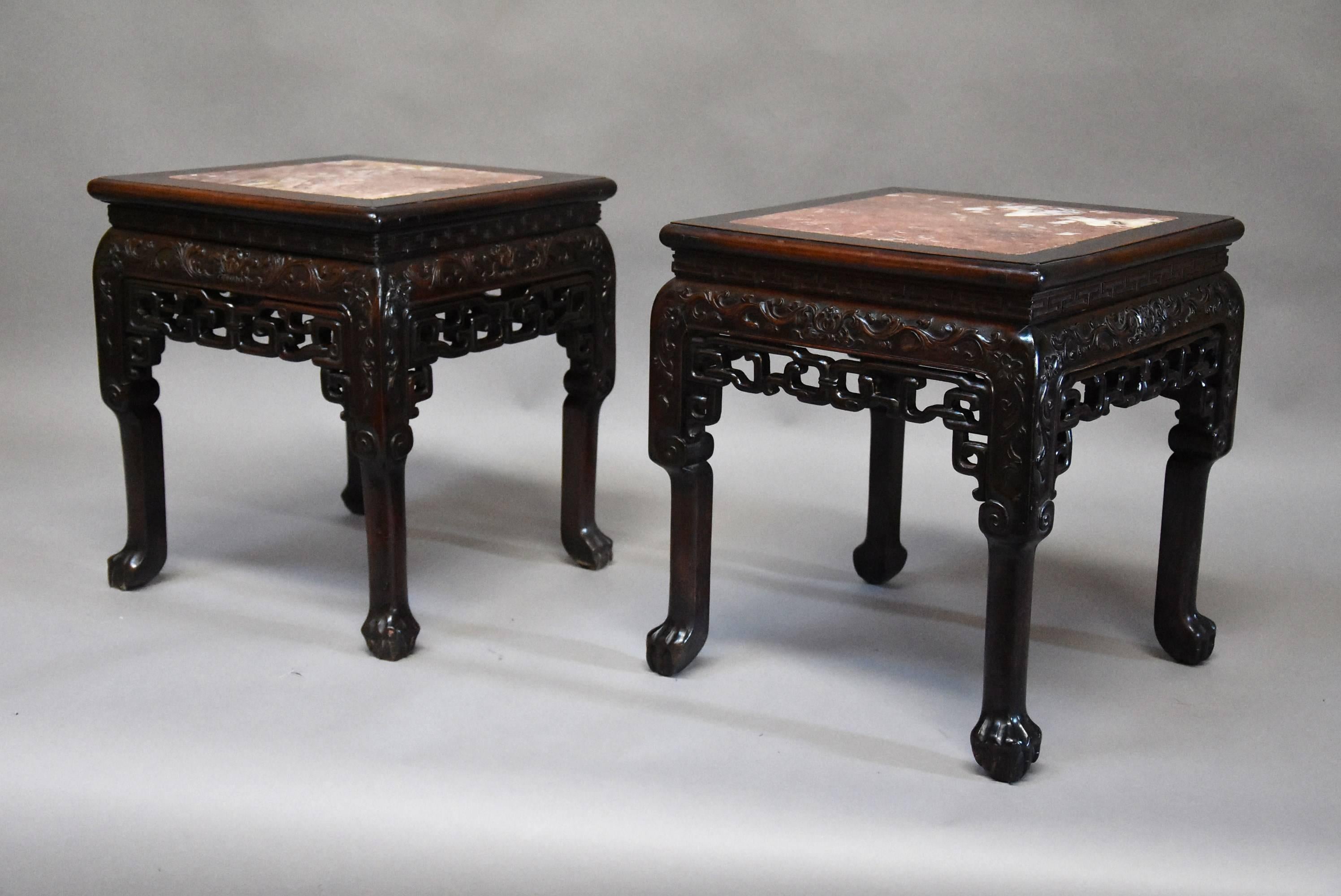 Late 19th Century Matched Pair of Square Chinese Pot Stands In Good Condition In Suffolk, GB