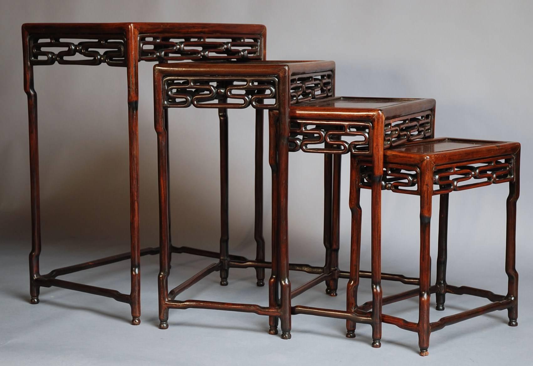 Late 19th Century Set of Four Graduated 'Quartetto' Chinese Hardwood Tables 1