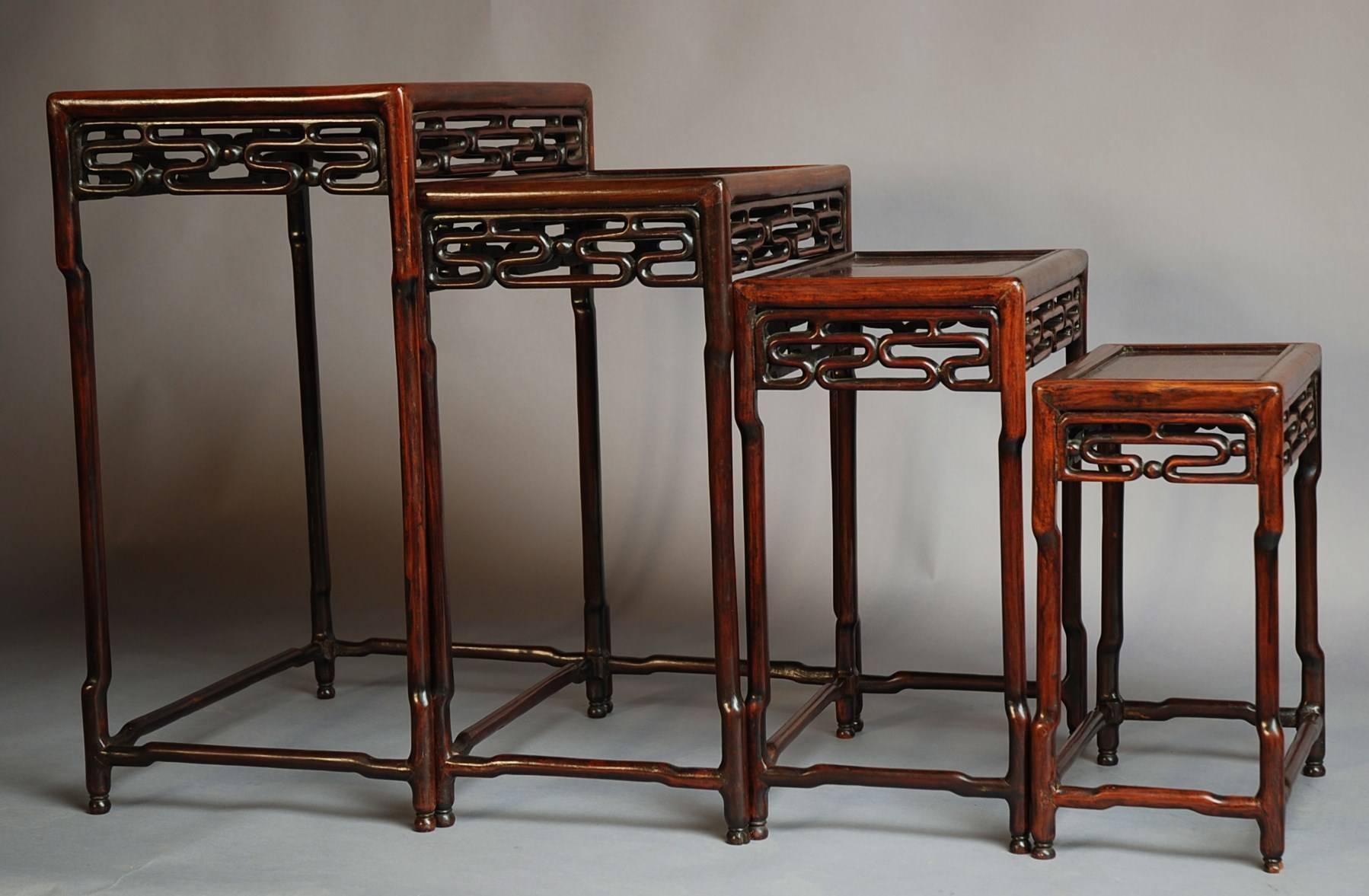 Late 19th Century Set of Four Graduated 'Quartetto' Chinese Hardwood Tables 2