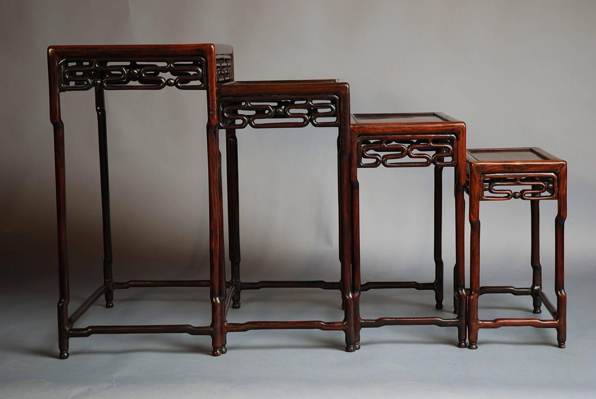 Late 19th Century Set of Four Graduated 'Quartetto' Chinese Hardwood Tables 3