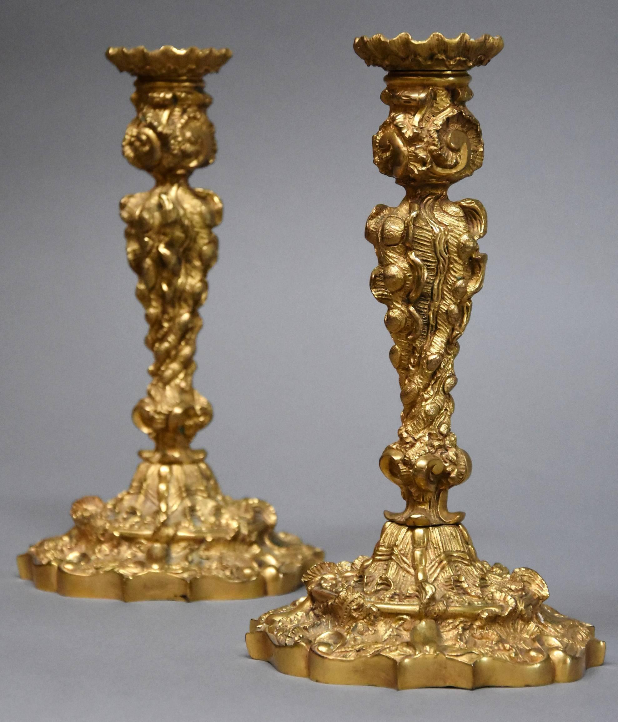 Pair of 19th Century French Ormolu Candlesticks in the Rococo Style In Excellent Condition In Suffolk, GB
