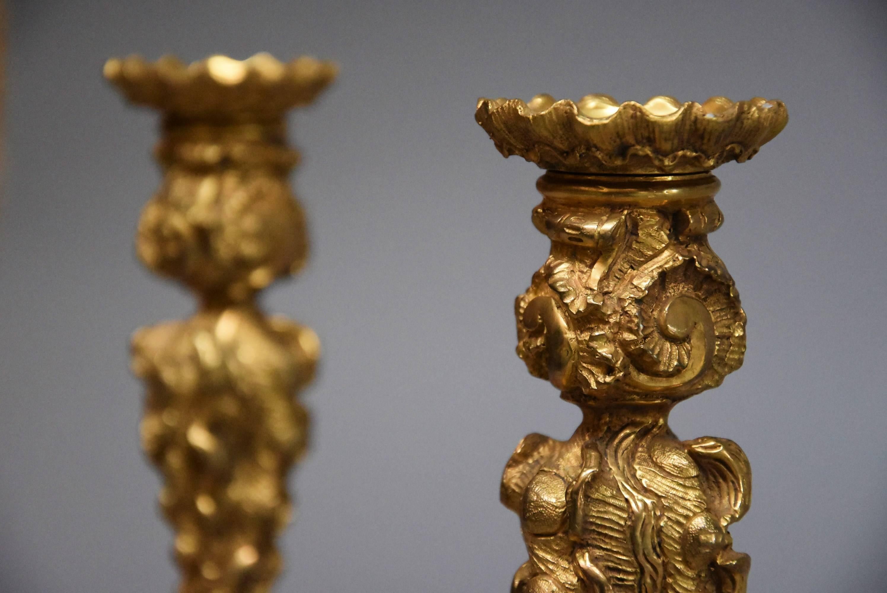 Pair of 19th Century French Ormolu Candlesticks in the Rococo Style 1