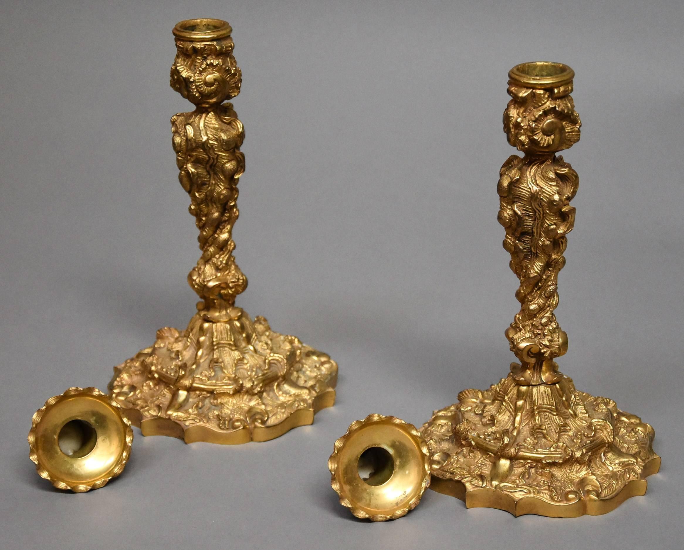 Pair of 19th Century French Ormolu Candlesticks in the Rococo Style 4