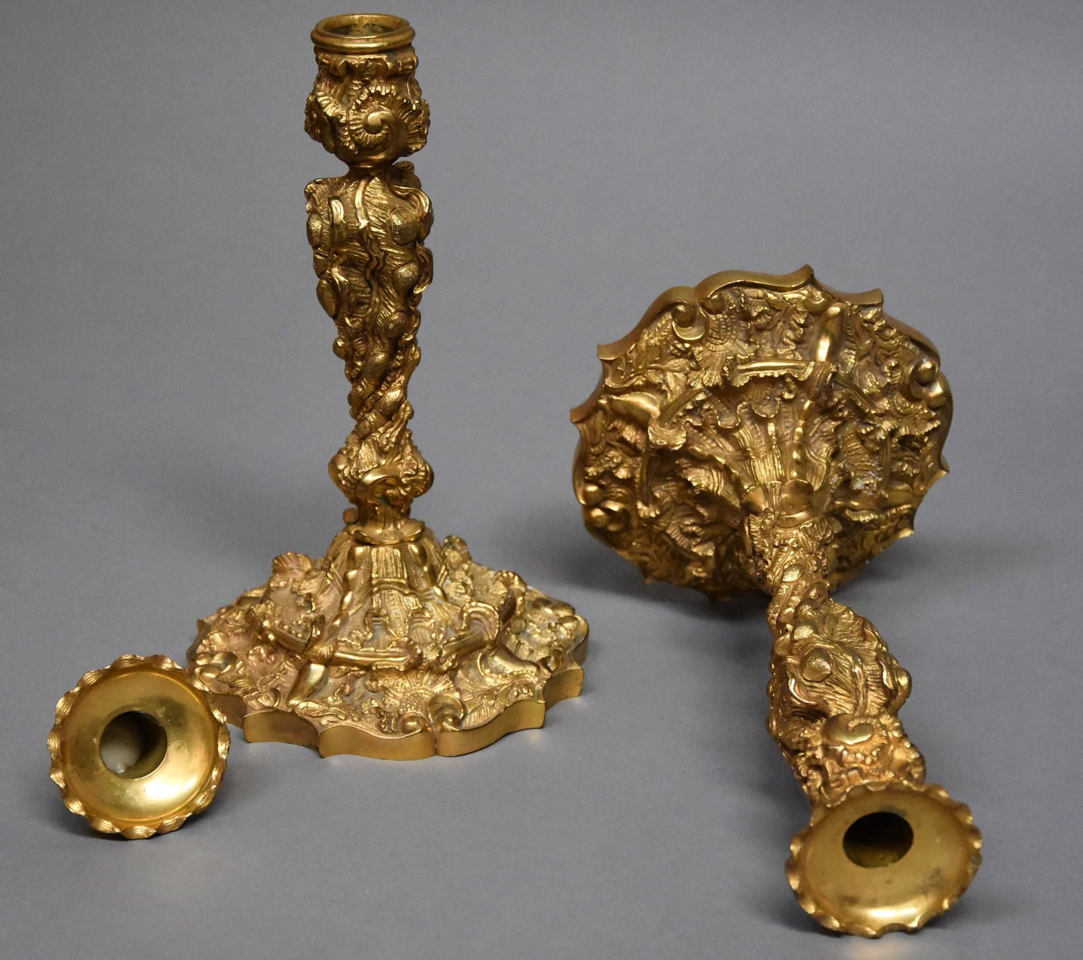 Pair of 19th Century French Ormolu Candlesticks in the Rococo Style 5