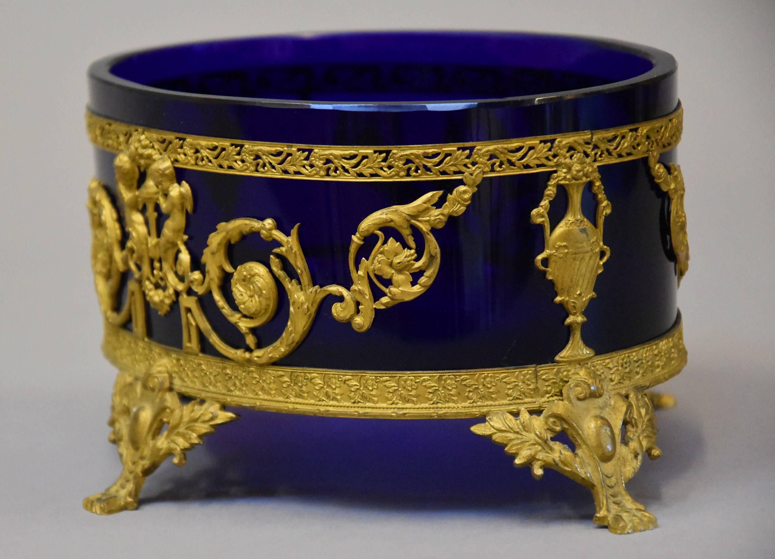 Fine Quality 19th Century Blue Glass and Gilt Metal Classical Style Centrepiece For Sale 1