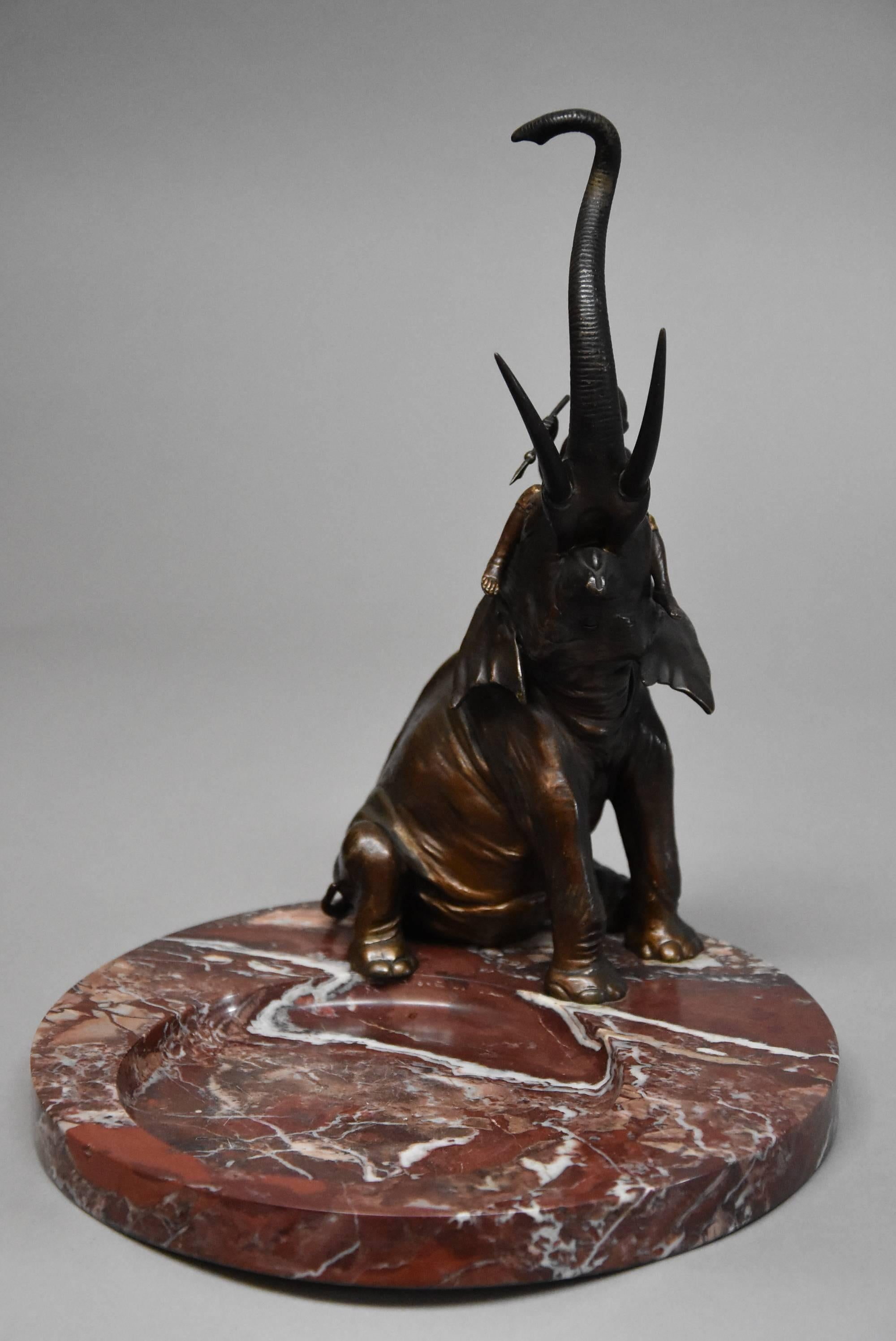 Superb Quality Late 19th Century Bronze Elephant on Marble Base by Franz Bergman For Sale 1