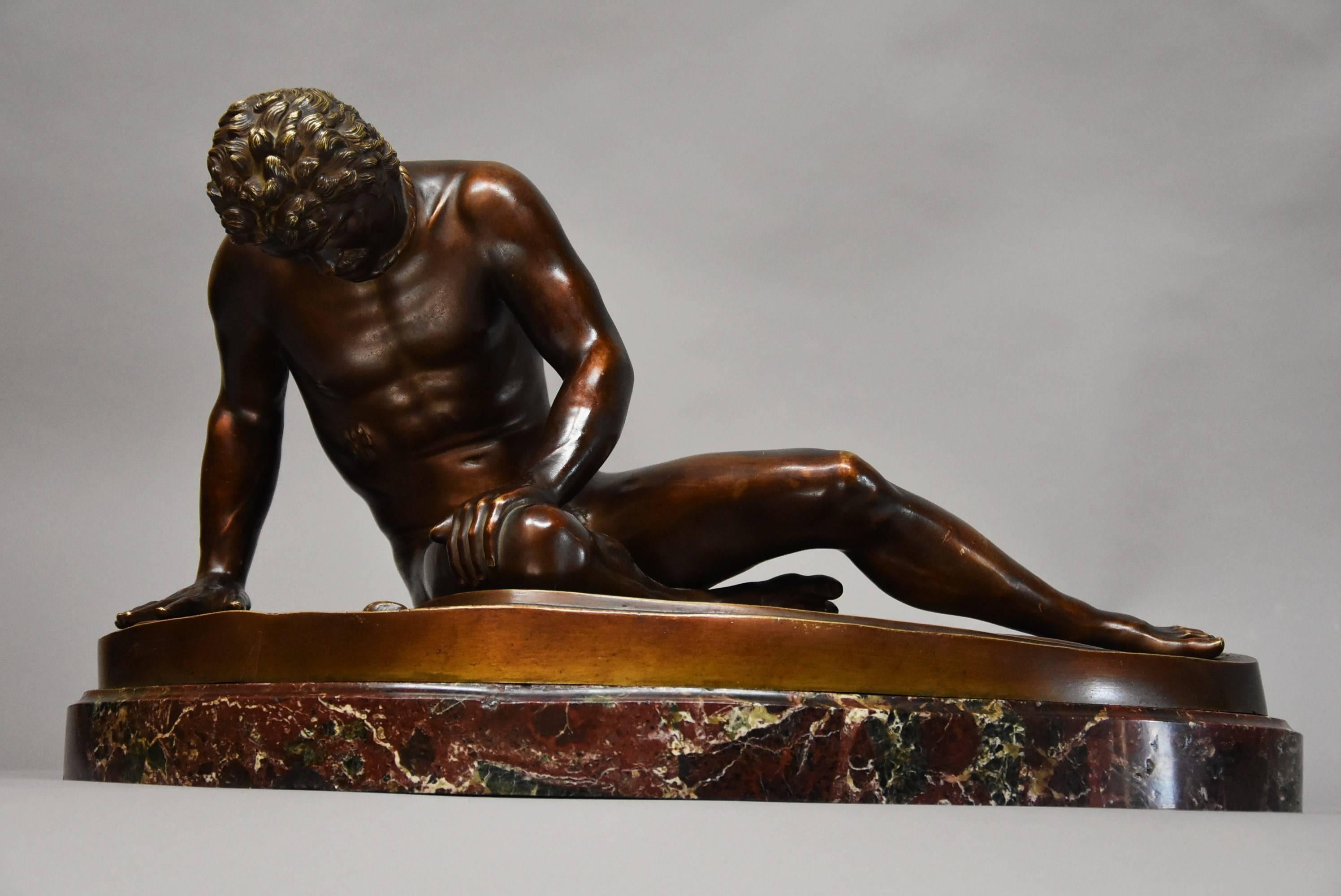 Late 19th Century Grand Tour Bronze Figure of 'The Dying Gaul' on Marble Base In Good Condition For Sale In Suffolk, GB