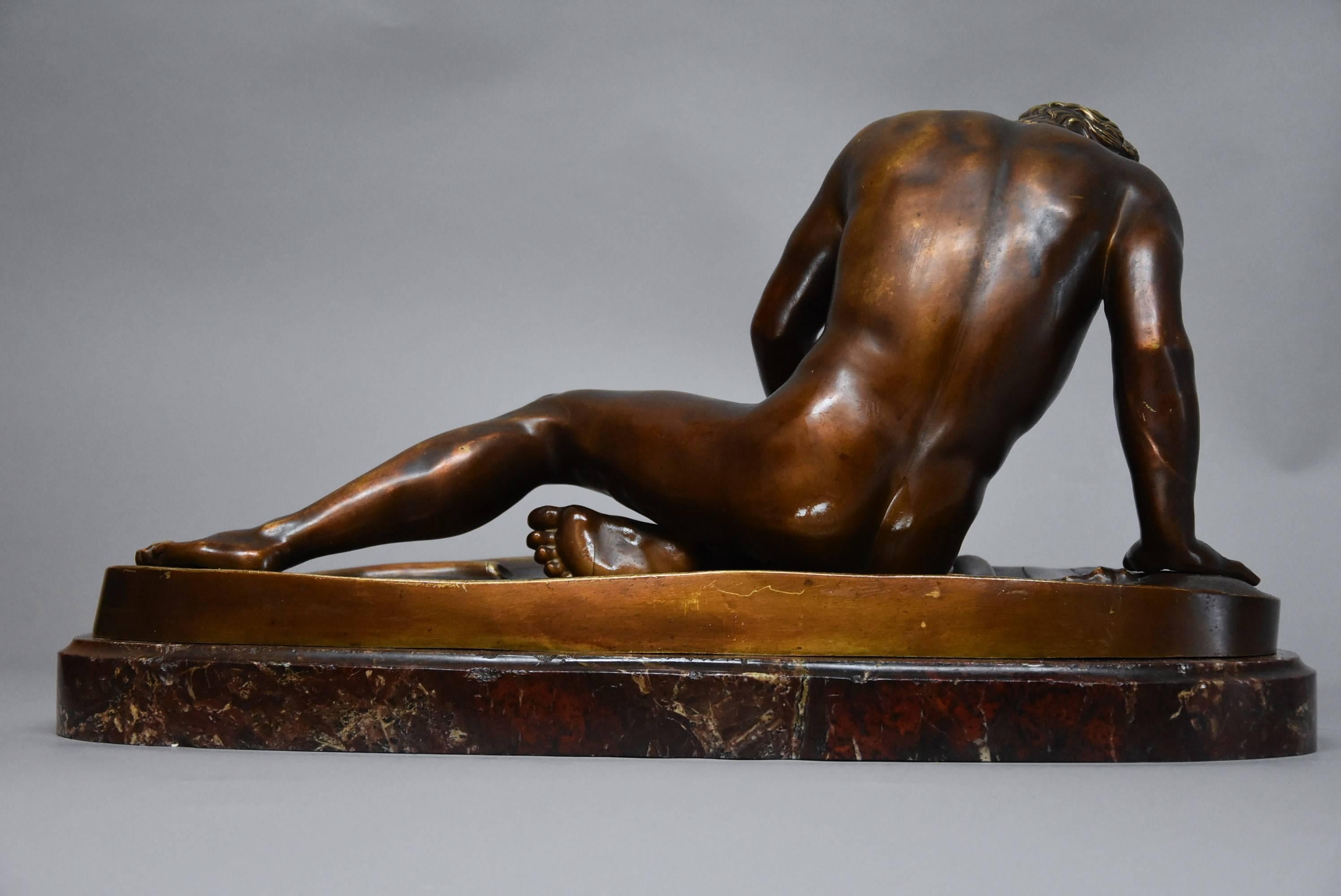 Late 19th Century Grand Tour Bronze Figure of 'The Dying Gaul' on Marble Base For Sale 6