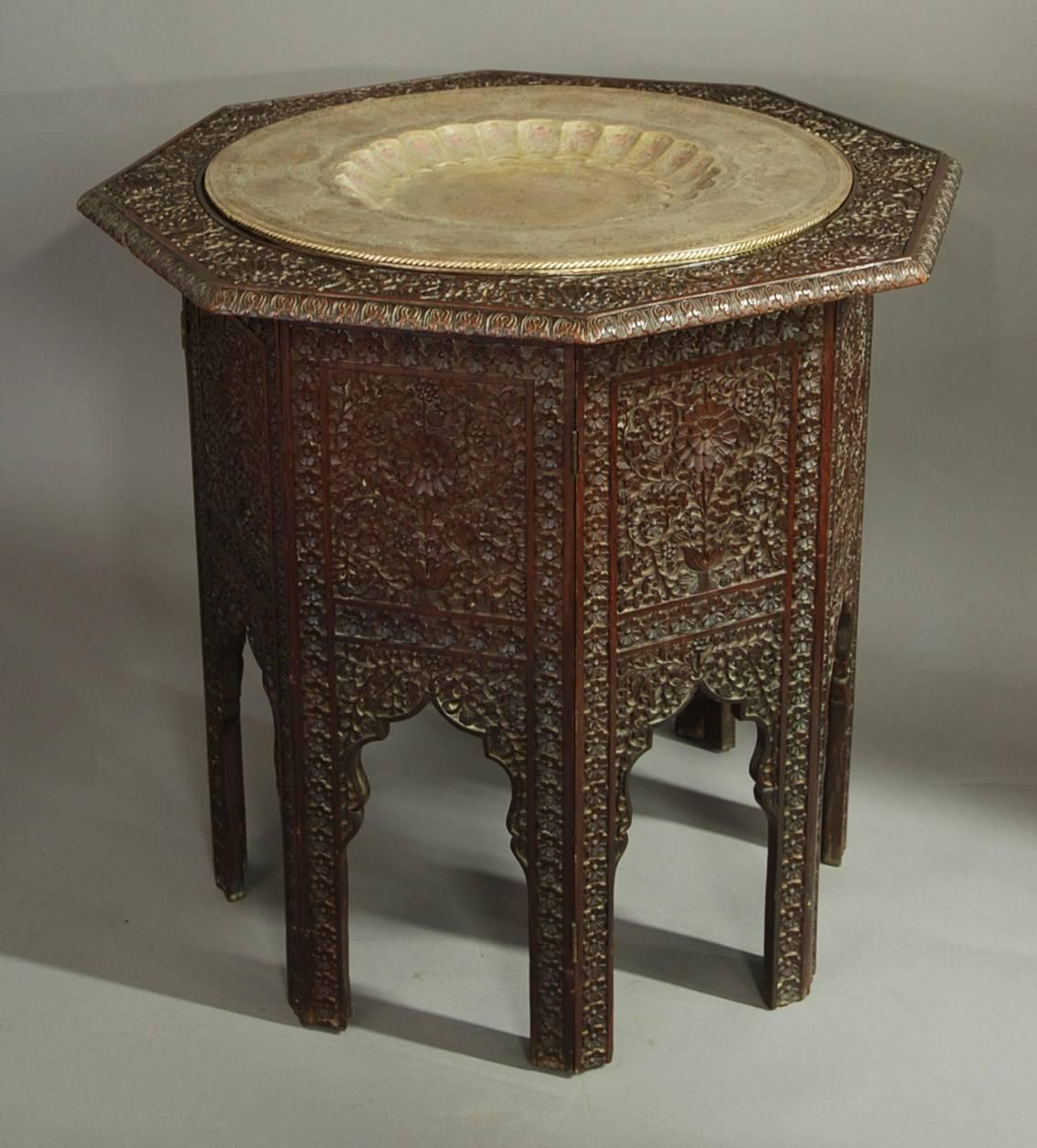 Large Late 19th Century Hardwood Highly Decorative Octagonal Indian Table In Excellent Condition In Suffolk, GB