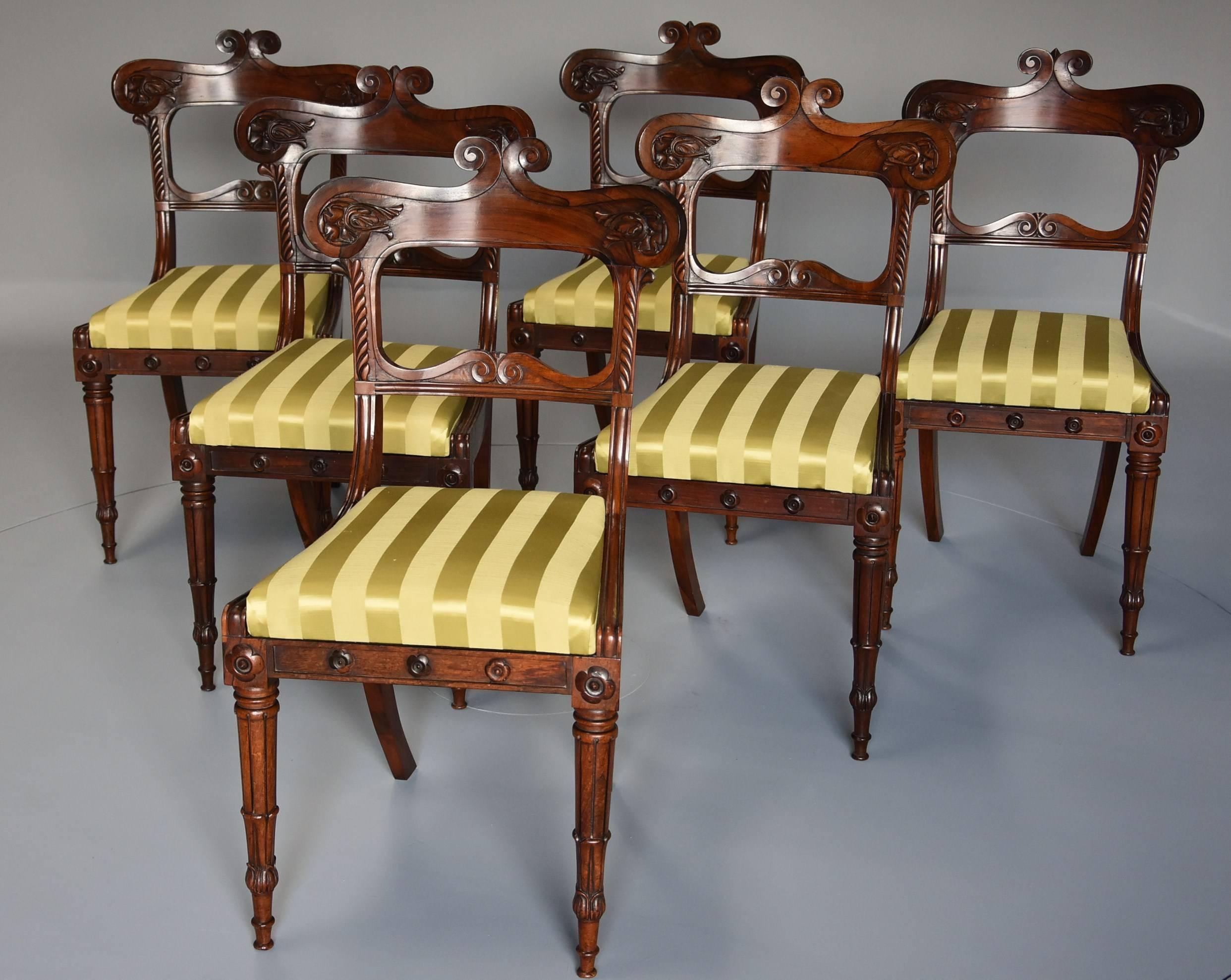 English Fine Quality Set of Six Regency Rosewood Dining Chairs For Sale