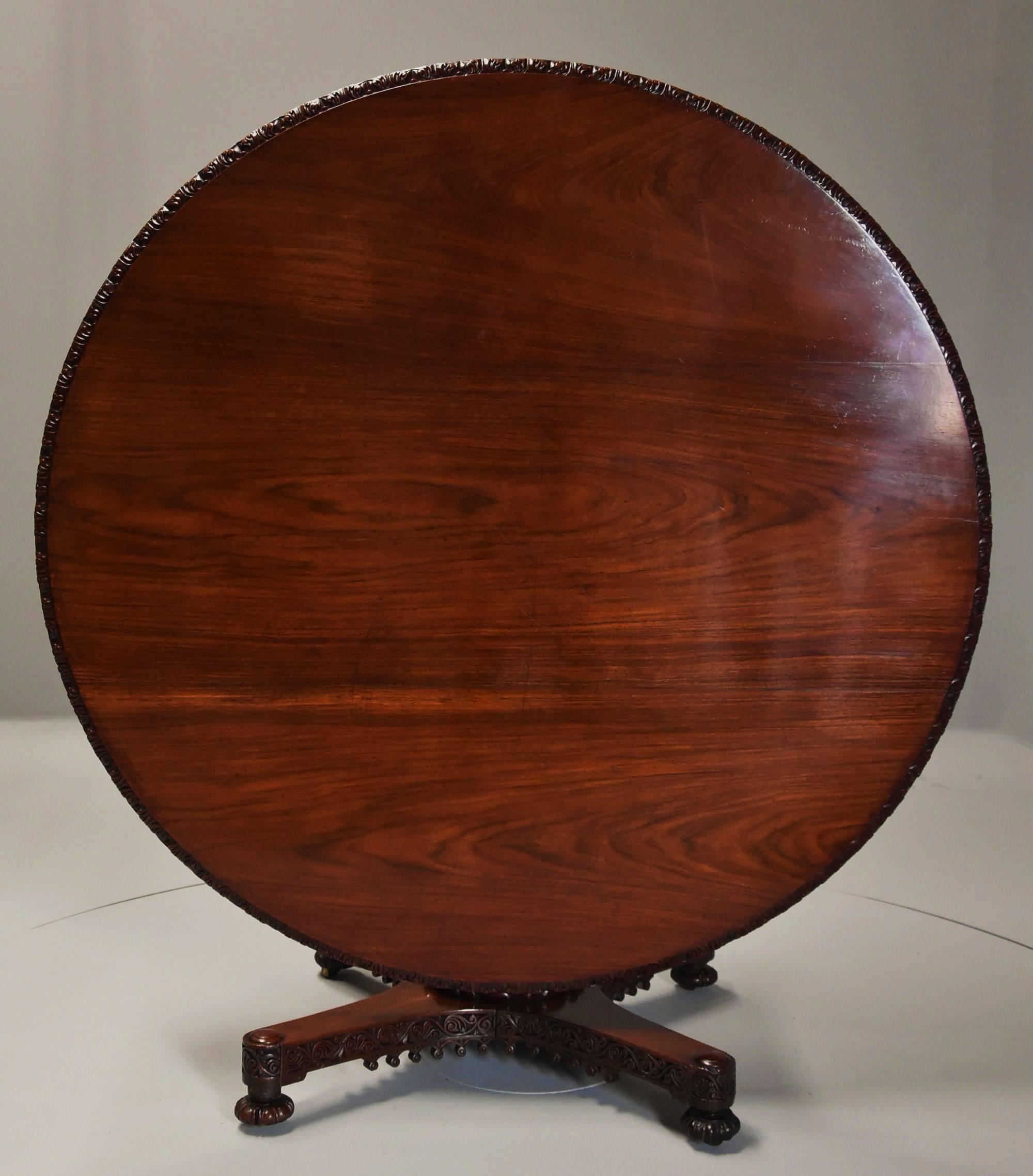 Large Mid-19th Century Anglo-Indian Padouk Circular Centre Table In Excellent Condition In Suffolk, GB