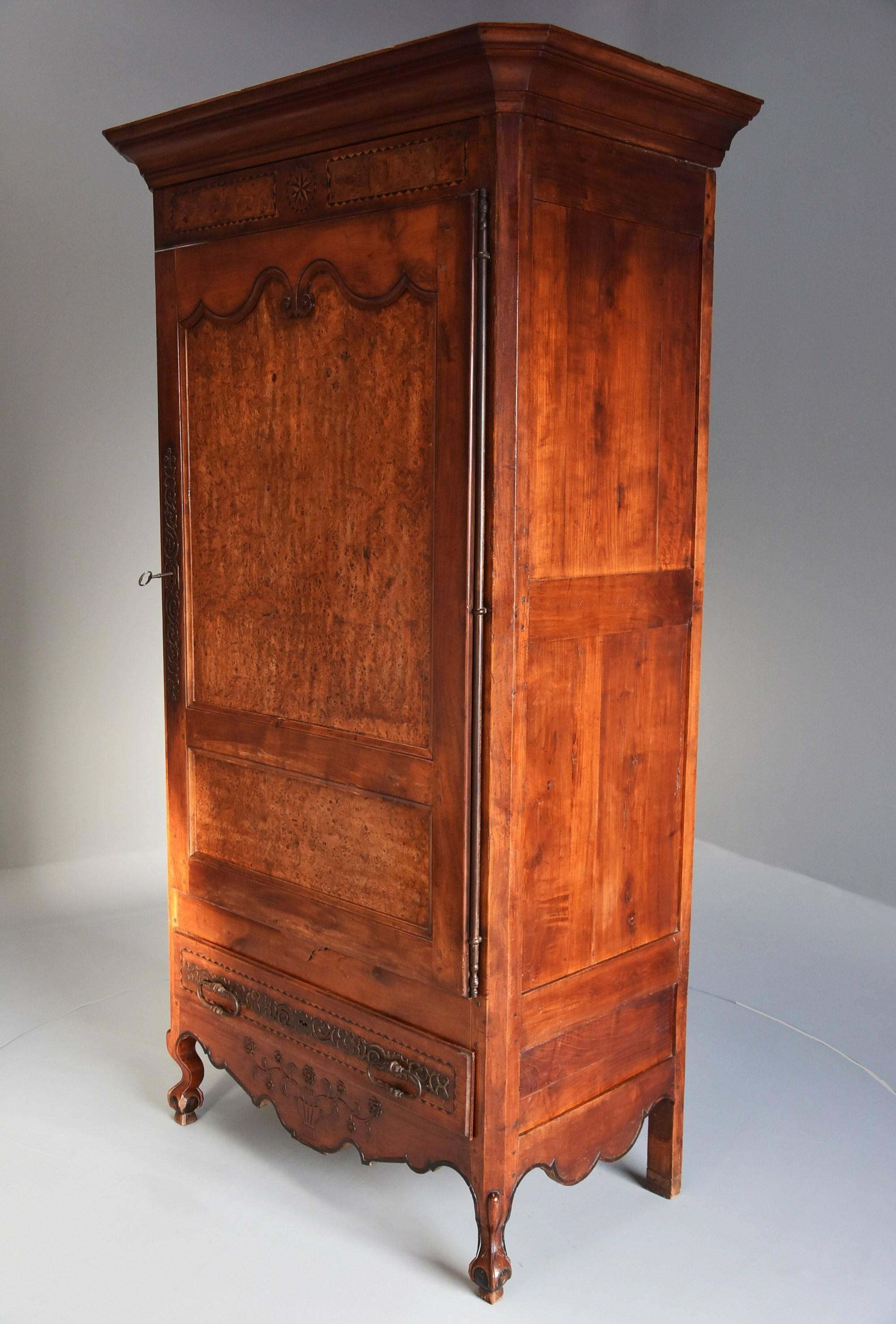 French Late 18th Century Louis XV Fruitwood & Burr Elm Bonnetiere of Superb Patina For Sale