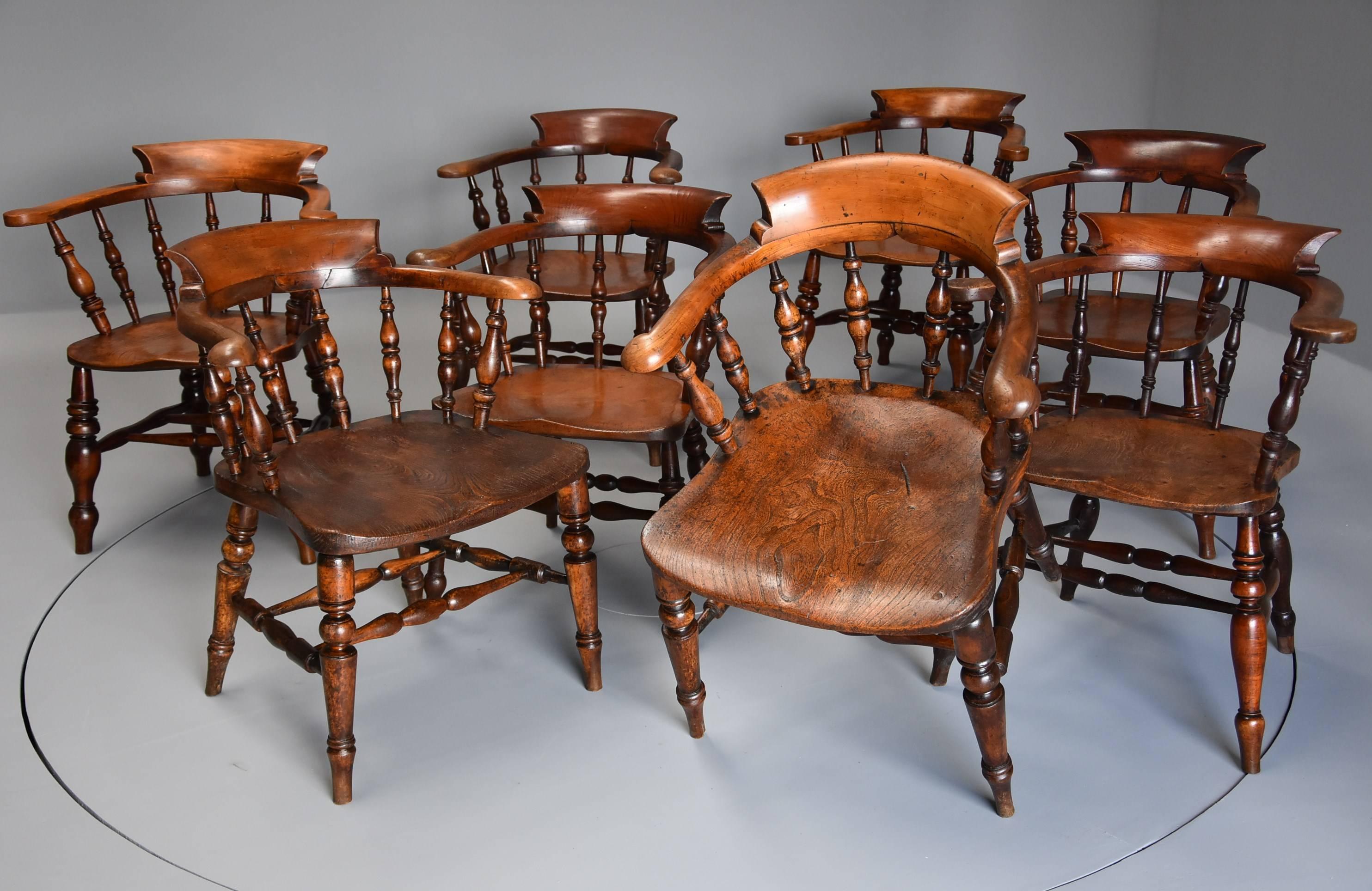 Large Matched Set of Eight Mid-19th Century Smokers Bow Chairs or Office Chairs In Excellent Condition In Suffolk, GB