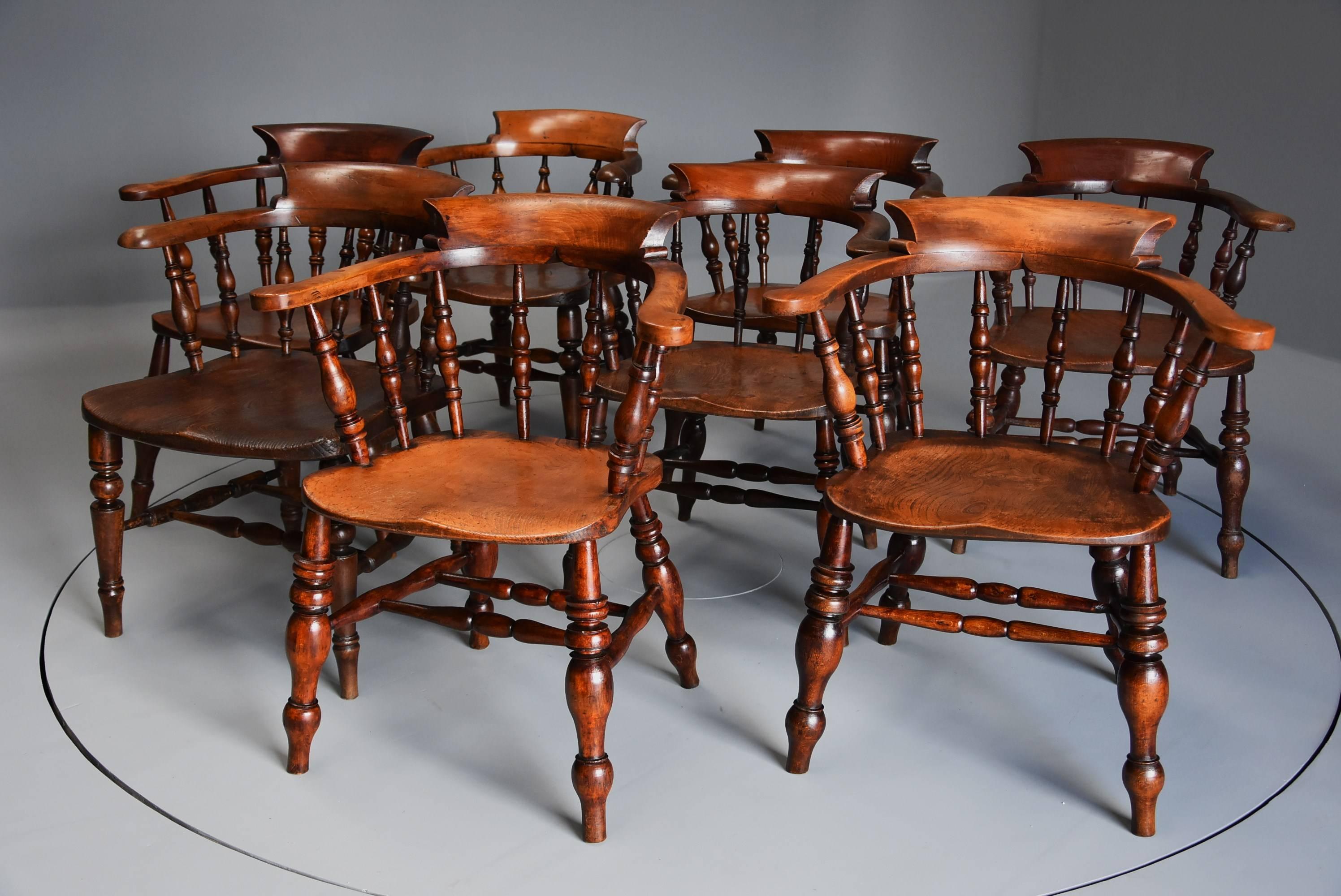 Large Matched Set of Eight Mid-19th Century Smokers Bow Chairs or Office Chairs 1