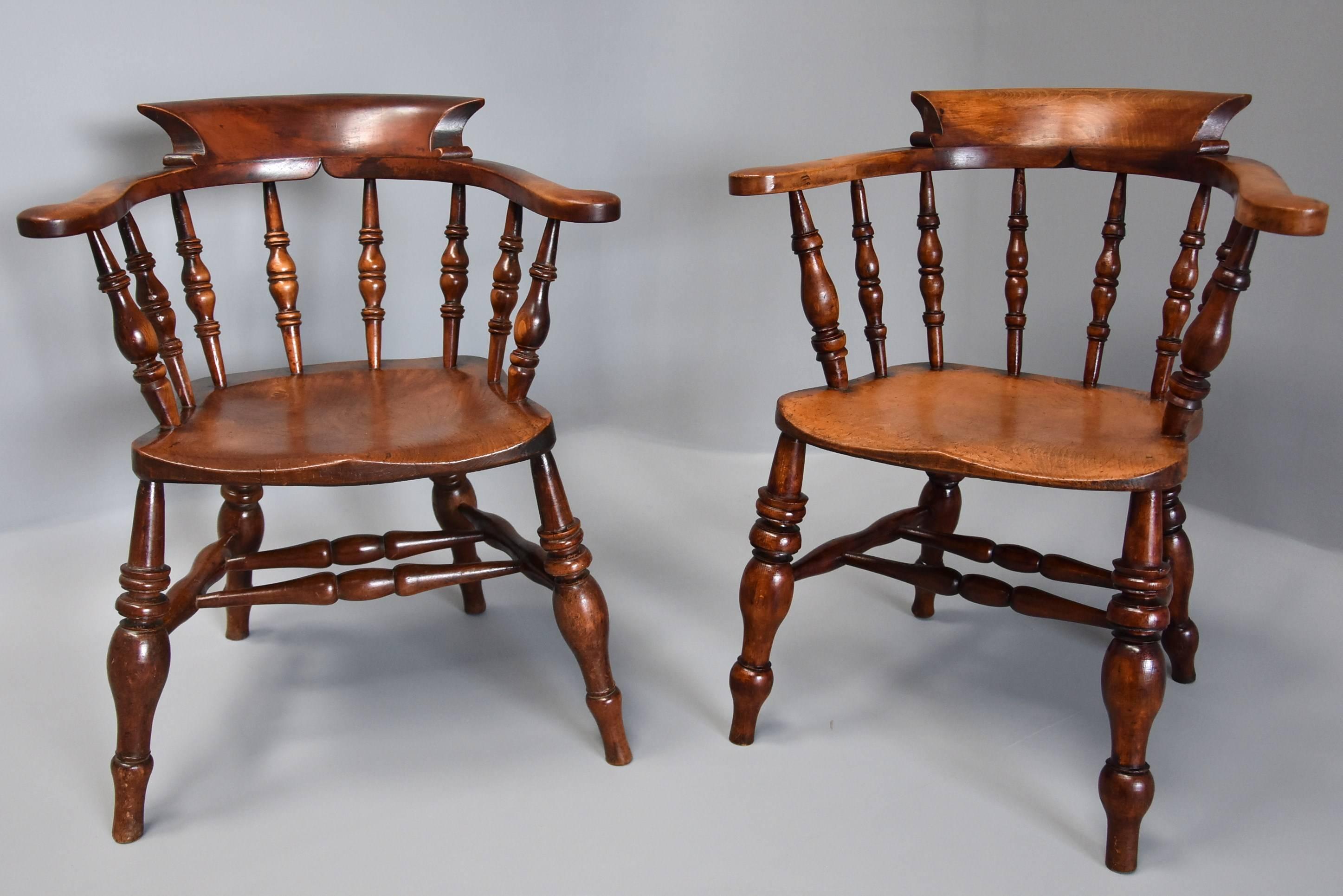 Large Matched Set of Eight Mid-19th Century Smokers Bow Chairs or Office Chairs 3