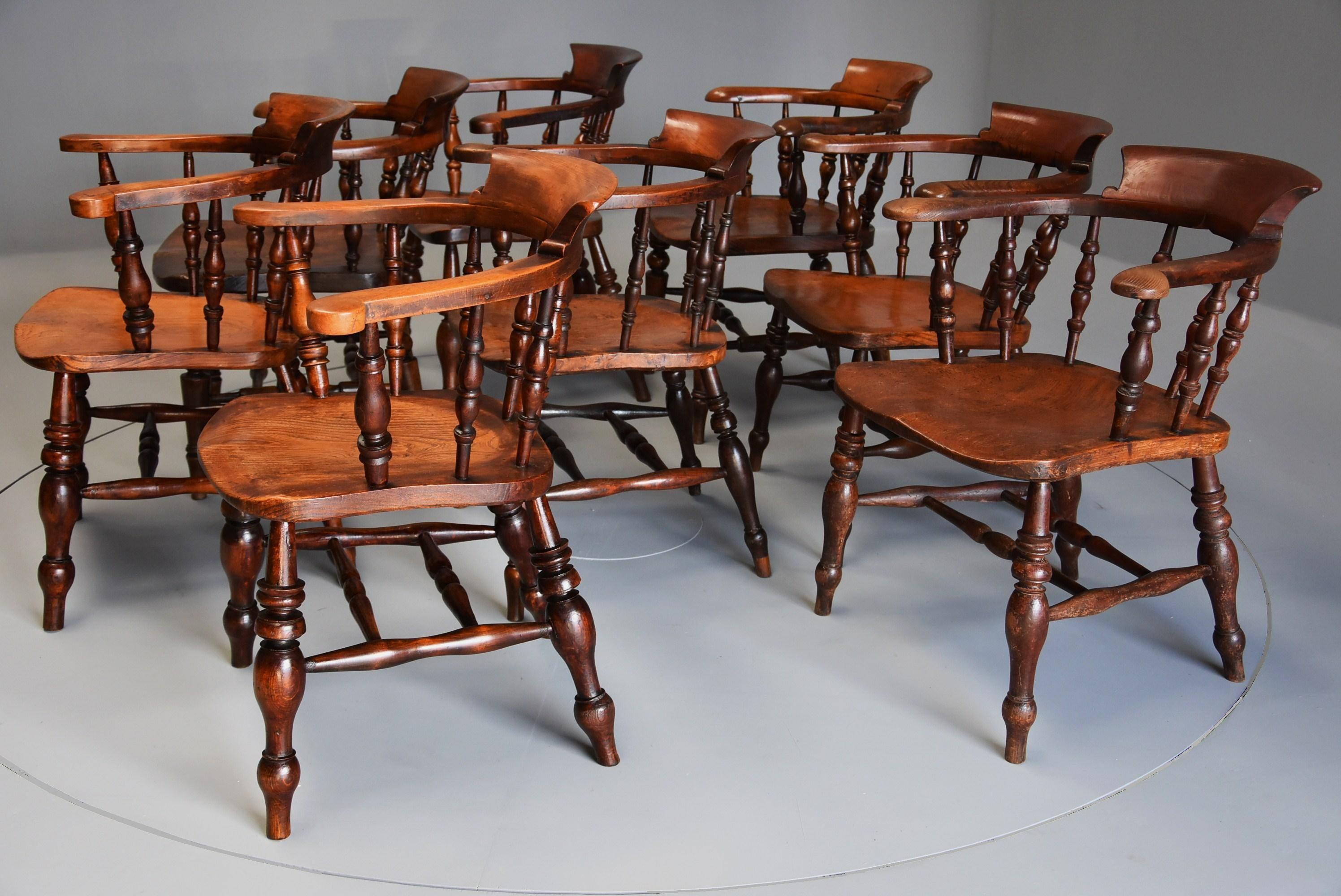 Large Matched Set of Eight Mid-19th Century Smokers Bow Chairs or Office Chairs 5