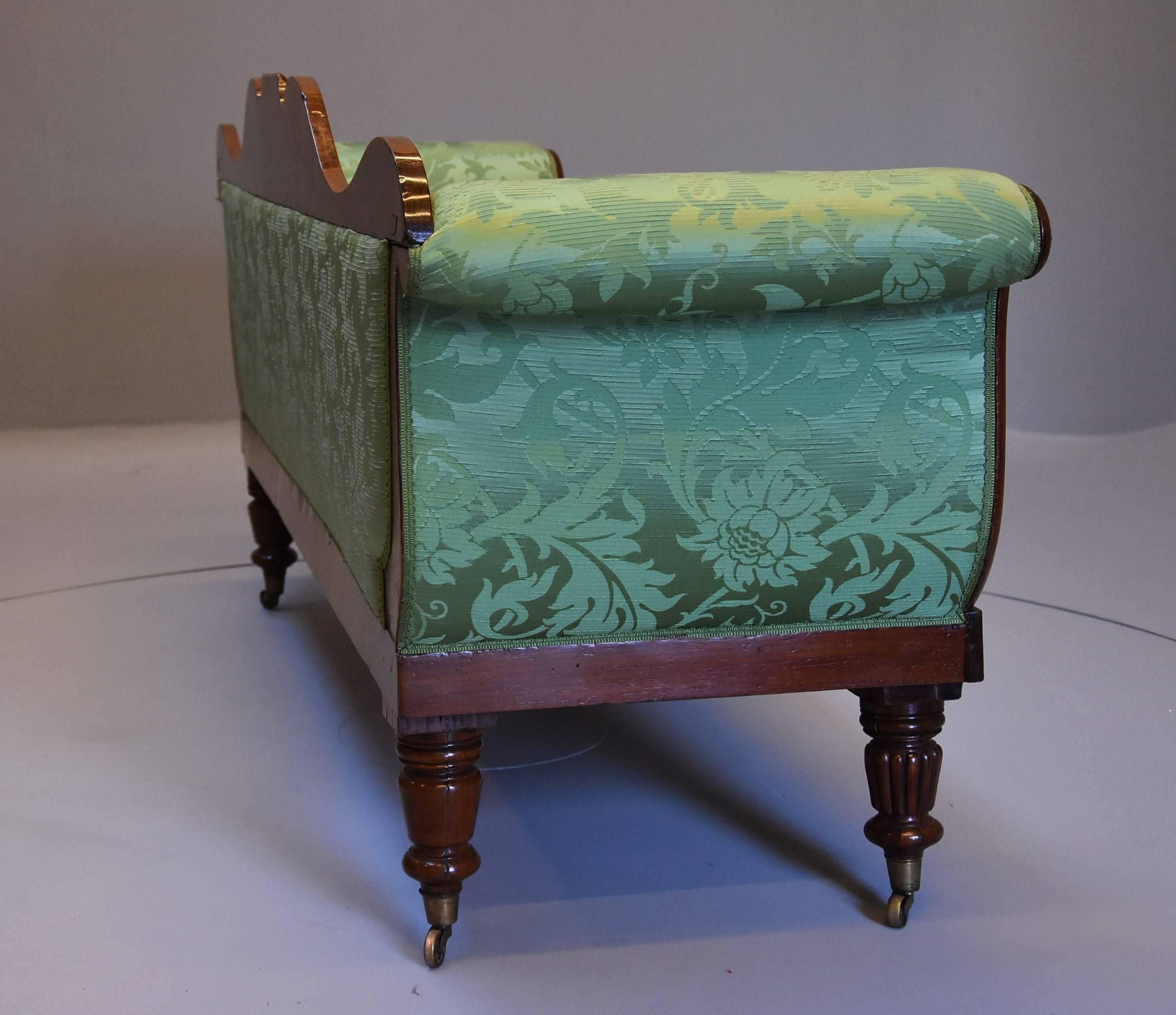 Late Regency Scroll End Mahogany Sofa with green silk upholstery For Sale 1