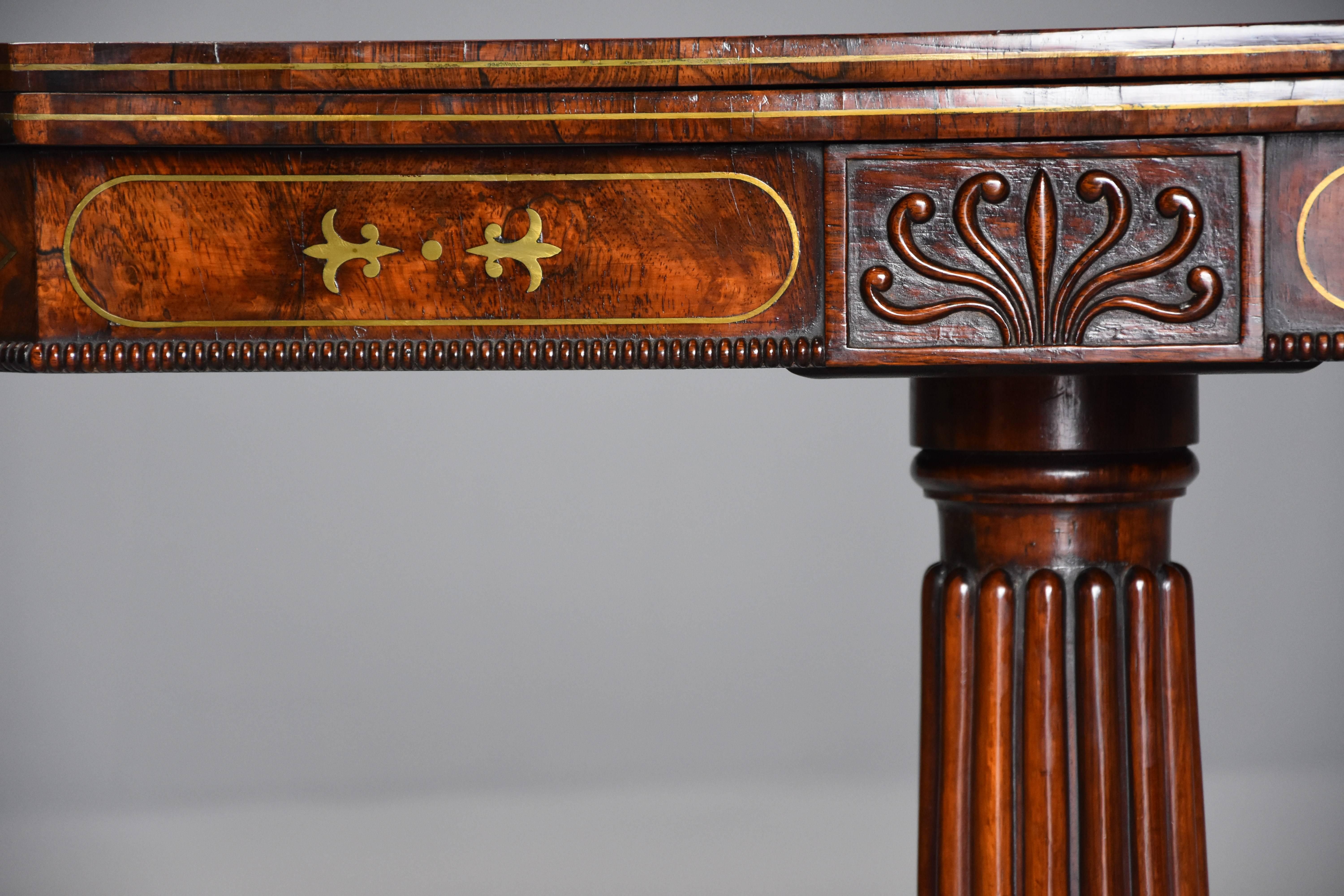 Regency Rosewood Card Table with Brass Inlaid Decoration of Super Quality 1