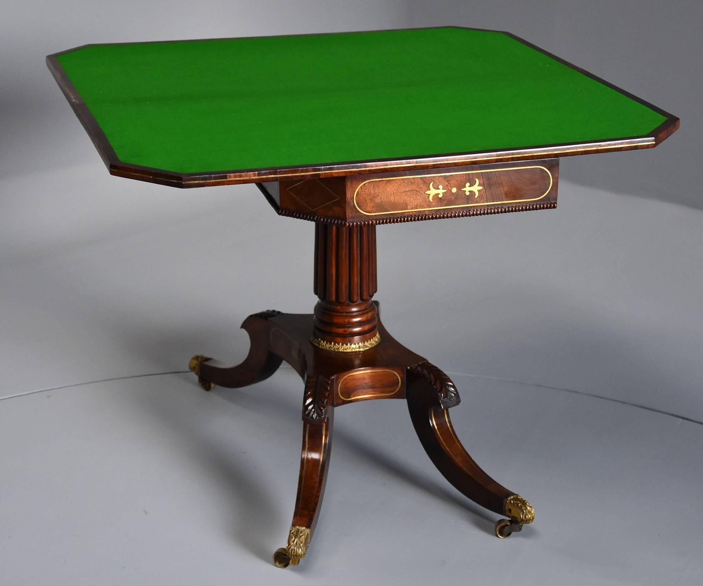 Regency Rosewood Card Table with Brass Inlaid Decoration of Super Quality 3