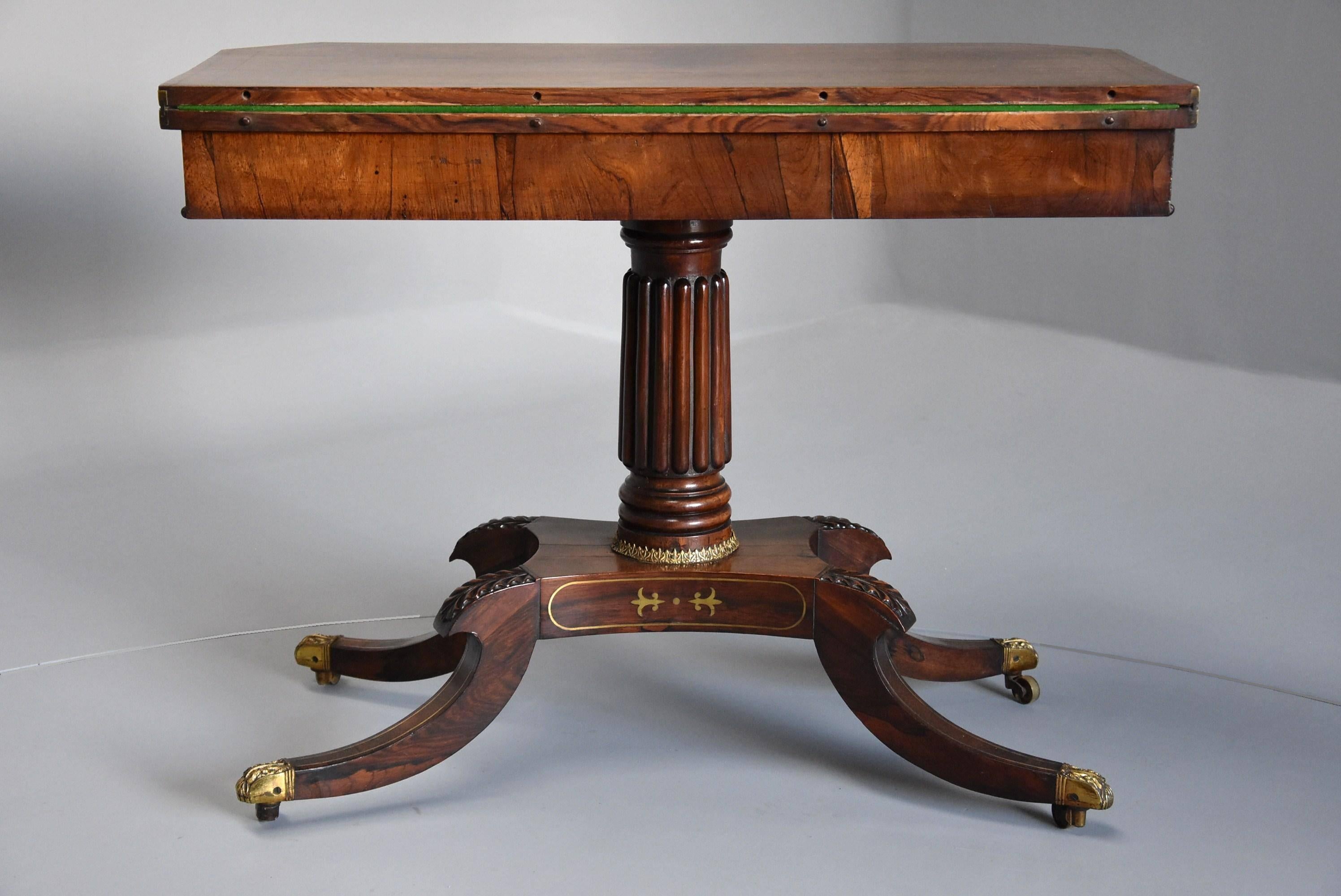 Regency Rosewood Card Table with Brass Inlaid Decoration of Super Quality 5