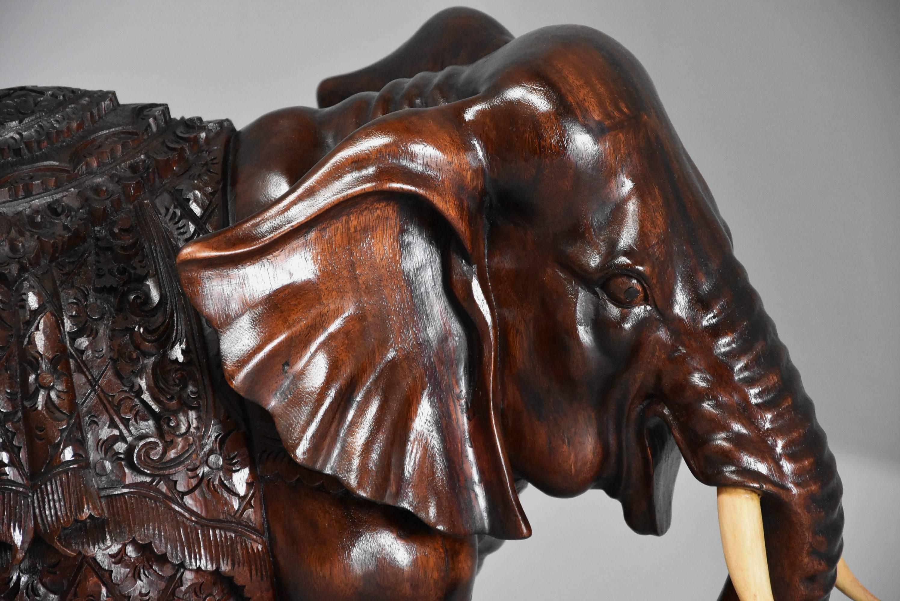 Highly Decorative Carved Hardwood Elephant In Excellent Condition In Suffolk, GB