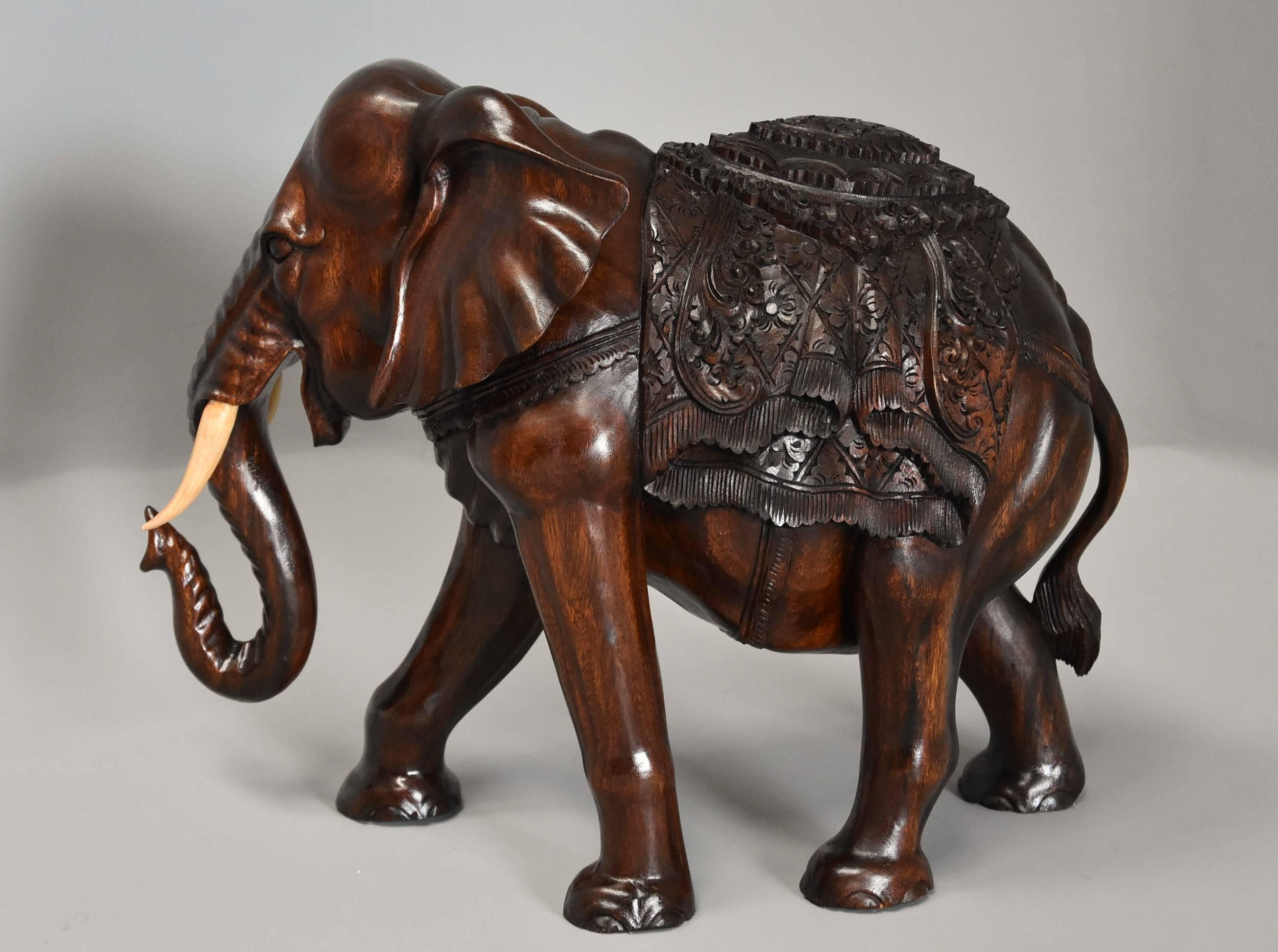 Highly Decorative Carved Hardwood Elephant 3