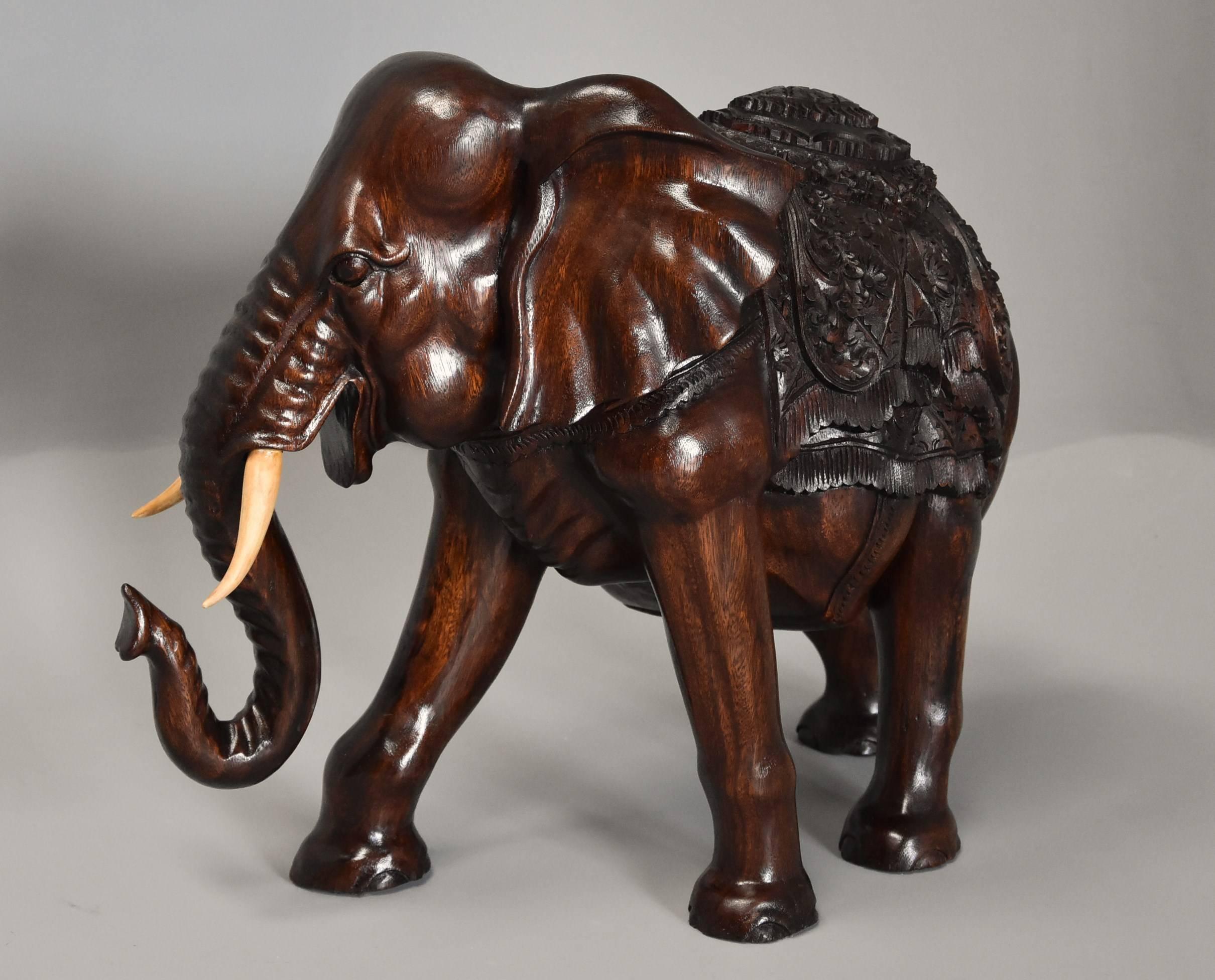 Highly Decorative Carved Hardwood Elephant 4